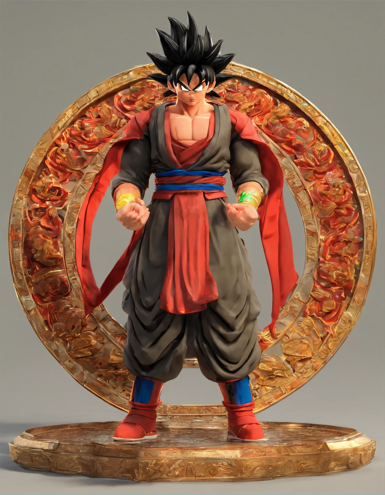 Son Goku, Fight over Buddha, Shining with God's eyes, Black monkey hair, Dexterous hands, Strong body, Golden chain mail, Fire-red cloak, Golden Hoop Stick, Clouds and rain, Courage and strength, Wisdom and compassion, heroic fighter, Smart and kind, Weak protection, Brave the odds, Fighting spirit, Represents courage、Smart and kind