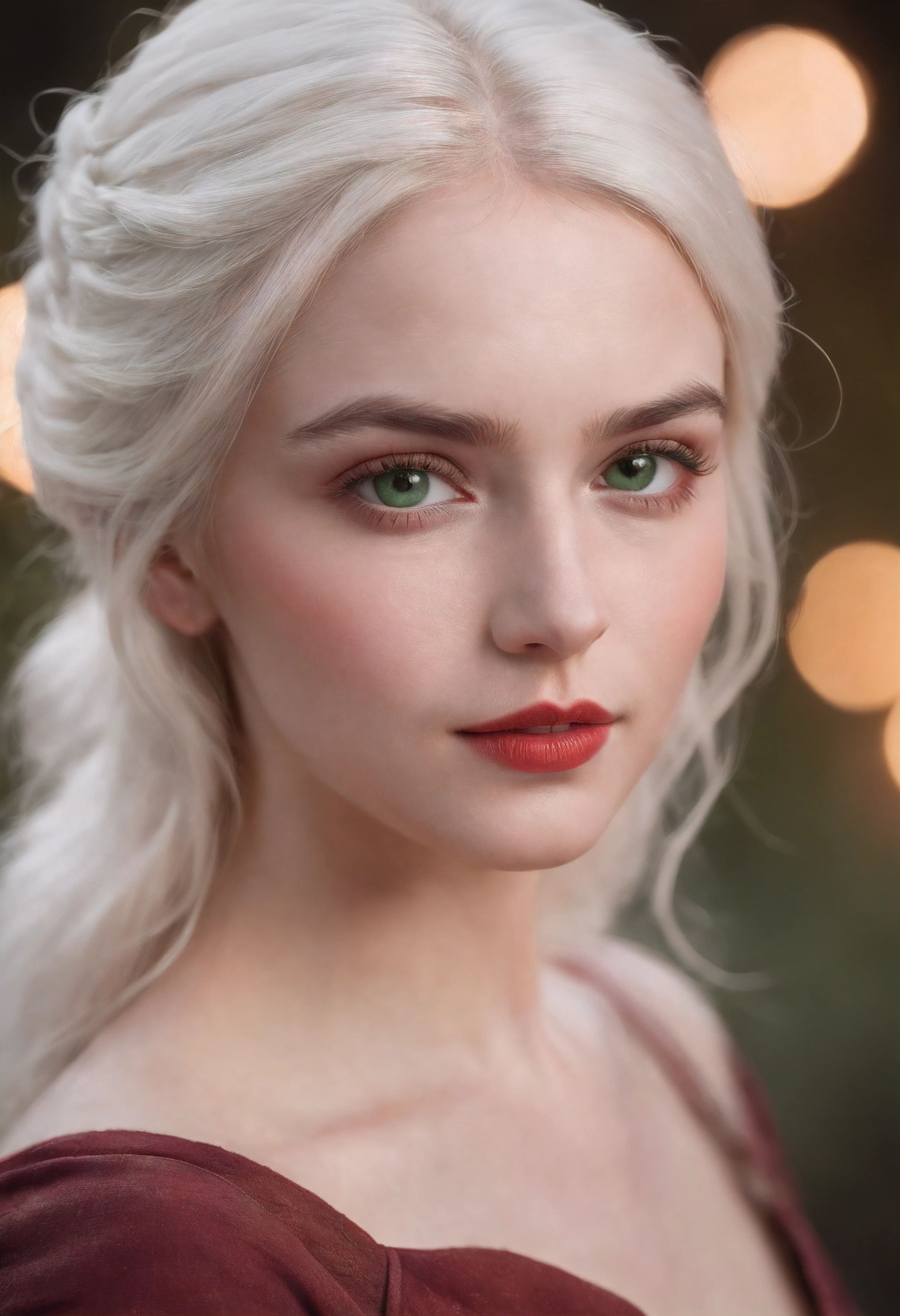 (((a deep reddish wound crosses her left cheek))) fair complexion, woman around 19 years old, natural white hair, distinctive green eyes, wearing kohl, slender and graceful, beautiful, candlelight in a medieval setting, ultra sharp focus, realistic shot, medieval female clothes, tetradic colors (scar:1.4)
