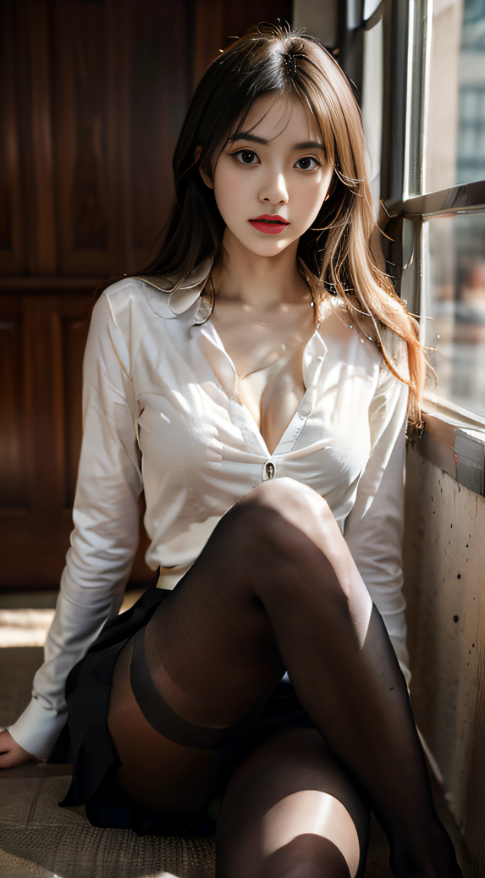 ((best qualtiy)), ((tmasterpiece)), (the detail:1.4), 。.。.。.。.。.。.3D, Beautiful cyberpunk female images,hdr(HighDynamicRange),
Ray traching,NVIDIA RTX,Hyper-Resolution,Unreal 5,sub surface scattering,PBR textures,post-proces,Anisotropy Filtering,depth of fields,maximum definition and sharpness,Many-Layer Textures,
Albedo e mapas Speculares,Surface coloring,Mitsu-Accurate simulation of material interactions,perfectly proportions,rendering by octane,Two-colored light,largeaperture,Low ISO,White balance,Rule three points
、8K raw data、
,Beautiful Meticulous Girl, very detailed eyes and faces, Beautiful detailed eyes, absurderes, unbelievable Ridiculous, hugefilesize, ultra - detailed, A high resolution, The is very detailed,best qualtiy,tmasterpiece,kemomimi,((Japanes girl' high school uniform)),illustratio,The is very detailed,CG,unified,8k 壁纸,Amazing Cleavage,finely detailled,tmasterpiece,best qualtiy,The is very detailed的 CG unified 8k 壁纸,light in face,cinmatic lighting, 1girll, ,((pantyless)),(((dynamicposes))),(Camel toes),(A half body),((Pantyhose)),((Sit with your knees folded))