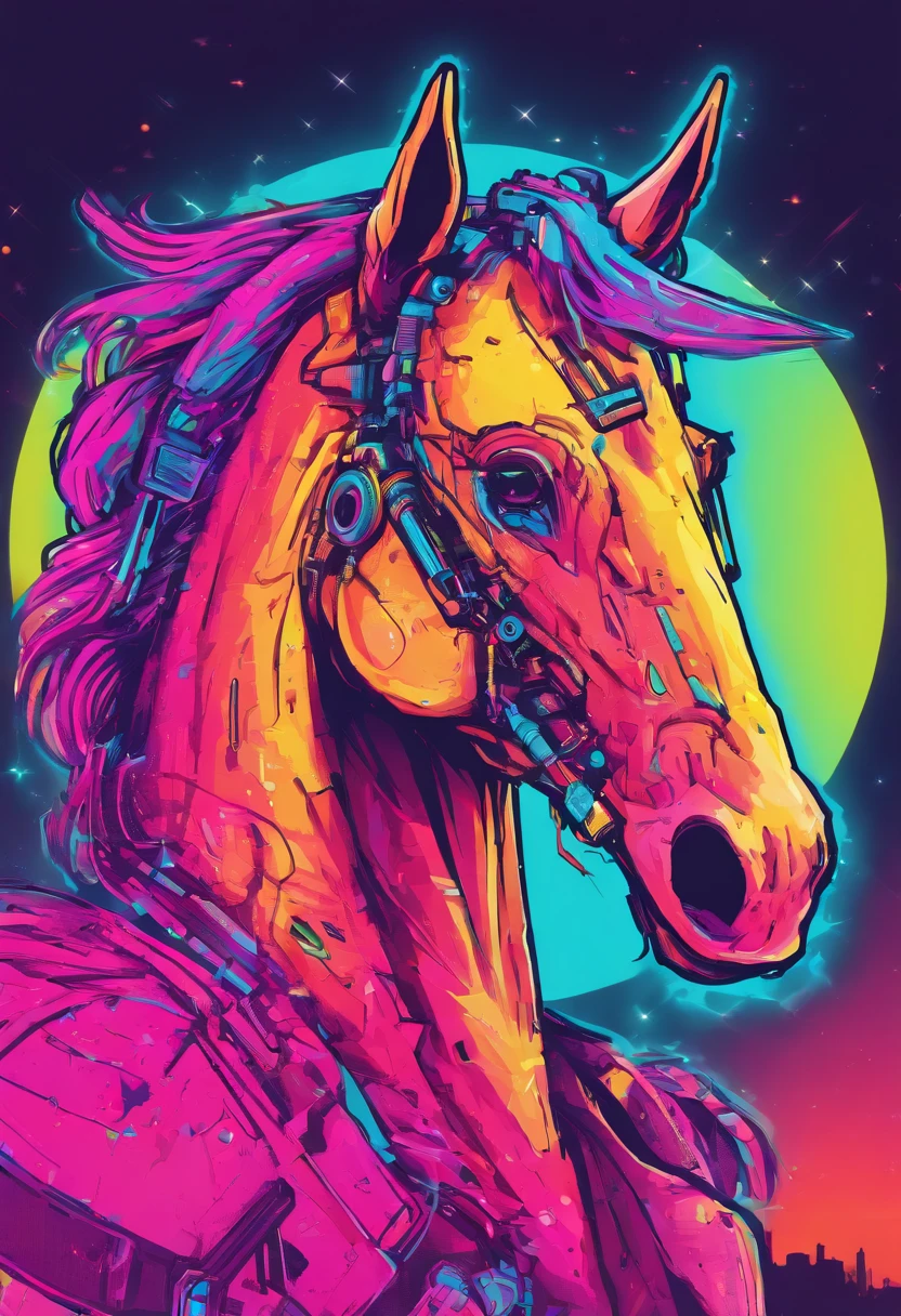 cyber punk unicorn horse, mechinery horse