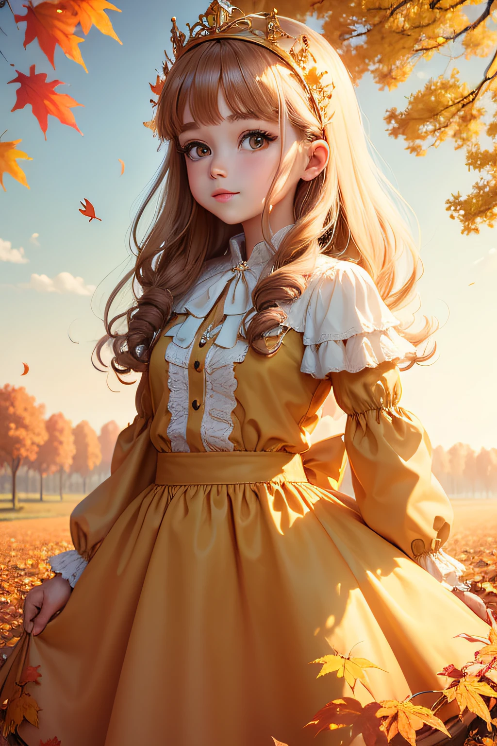 ( Absurd , High quality , ultra detailed, masterpiece, concept art, smooth, highly detailed artwork, hyper realistic painting ) girl, Dreamy , Romantic , Vivid, girl , orange , orange blossom character, cute , whole body ,