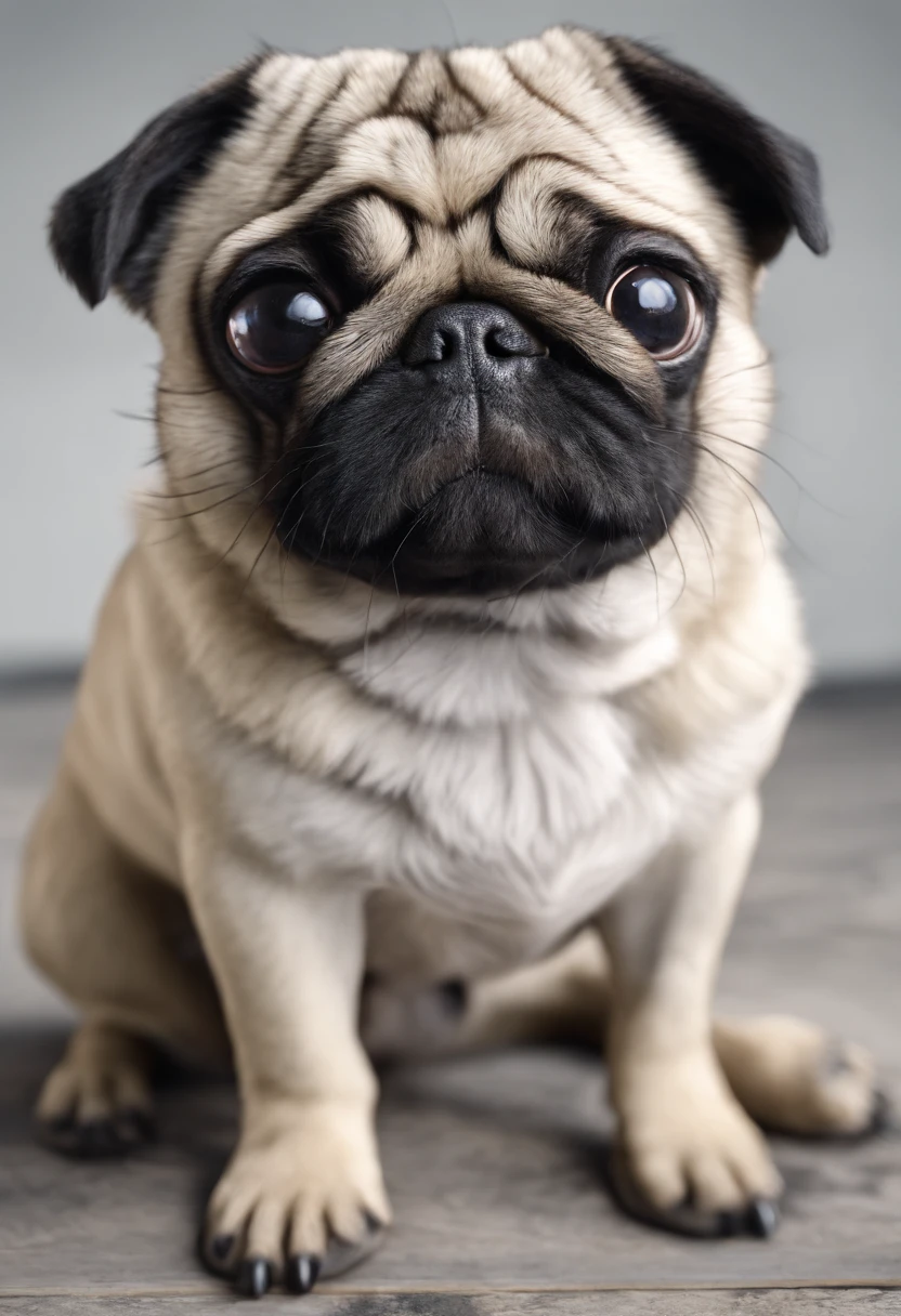 Cute pug,facing at camera,ssmile,Clear hair details,8K,Cinematic texture
