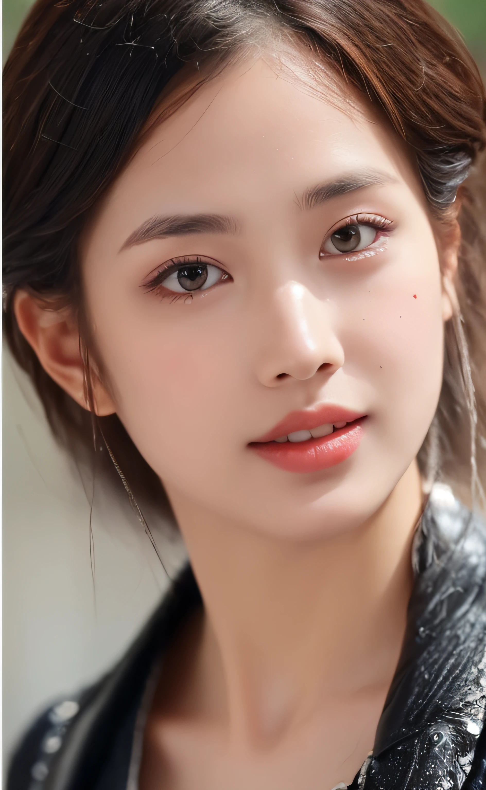 ((Best Quality, 8k, Masterpiece:1.3)), Focus: 1.2, Perfect Body Beauty: 1.4, Buttocks: 1.2, ((Layered Haircut)), (Wet Clothes: 1.1) , (Rain, Street:1.3), (Dress: 1.2), Highly detailed face and skin texture, Fine eyes, Double eyelids, Whitened skin, Long hair, (Shut up: 1.5), Bare shoulders, Shoulder close-up, (Bokeh background: 1.5)