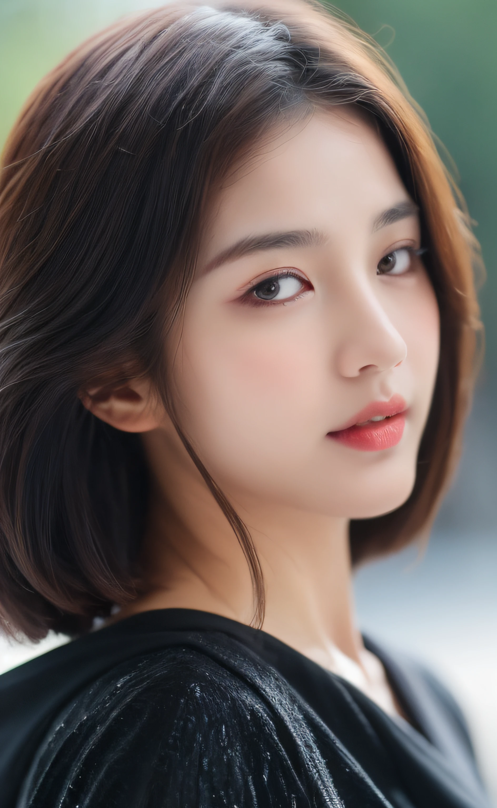 ((Best Quality, 8k, Masterpiece:1.3)), Focus: 1.2, Perfect Body Beauty: 1.4, Buttocks: 1.2, ((Layered Haircut)), (Wet Clothes: 1.1) , (Rain, Street:1.3), (Dress: 1.2), Highly detailed face and skin texture, Fine eyes, Double eyelids, Whitened skin, Long hair, (Shut up: 1.5), Bare shoulders, Shoulder close-up, (Bokeh background: 1.5)