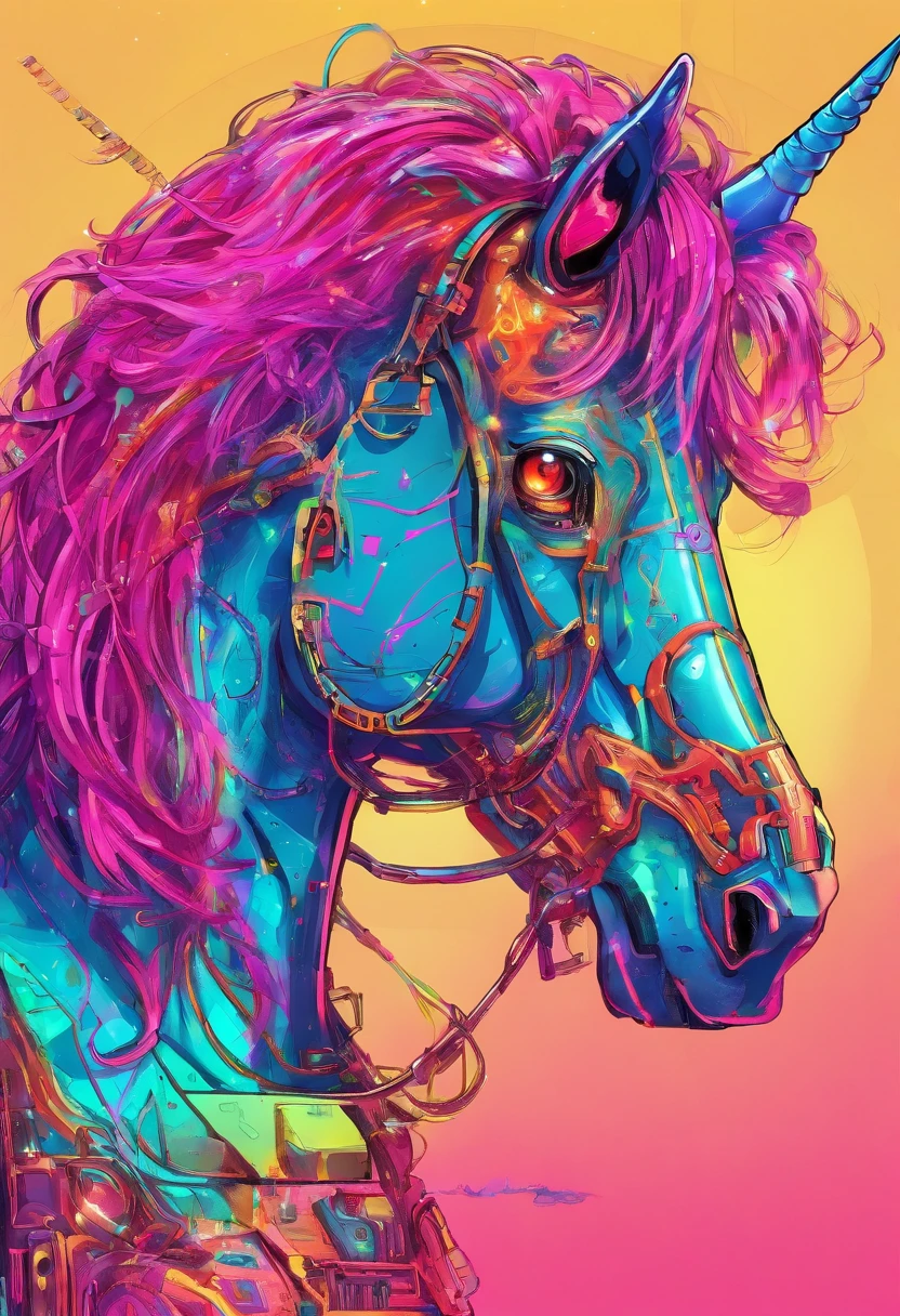 cyber punk unicorn horse, mechinery horse