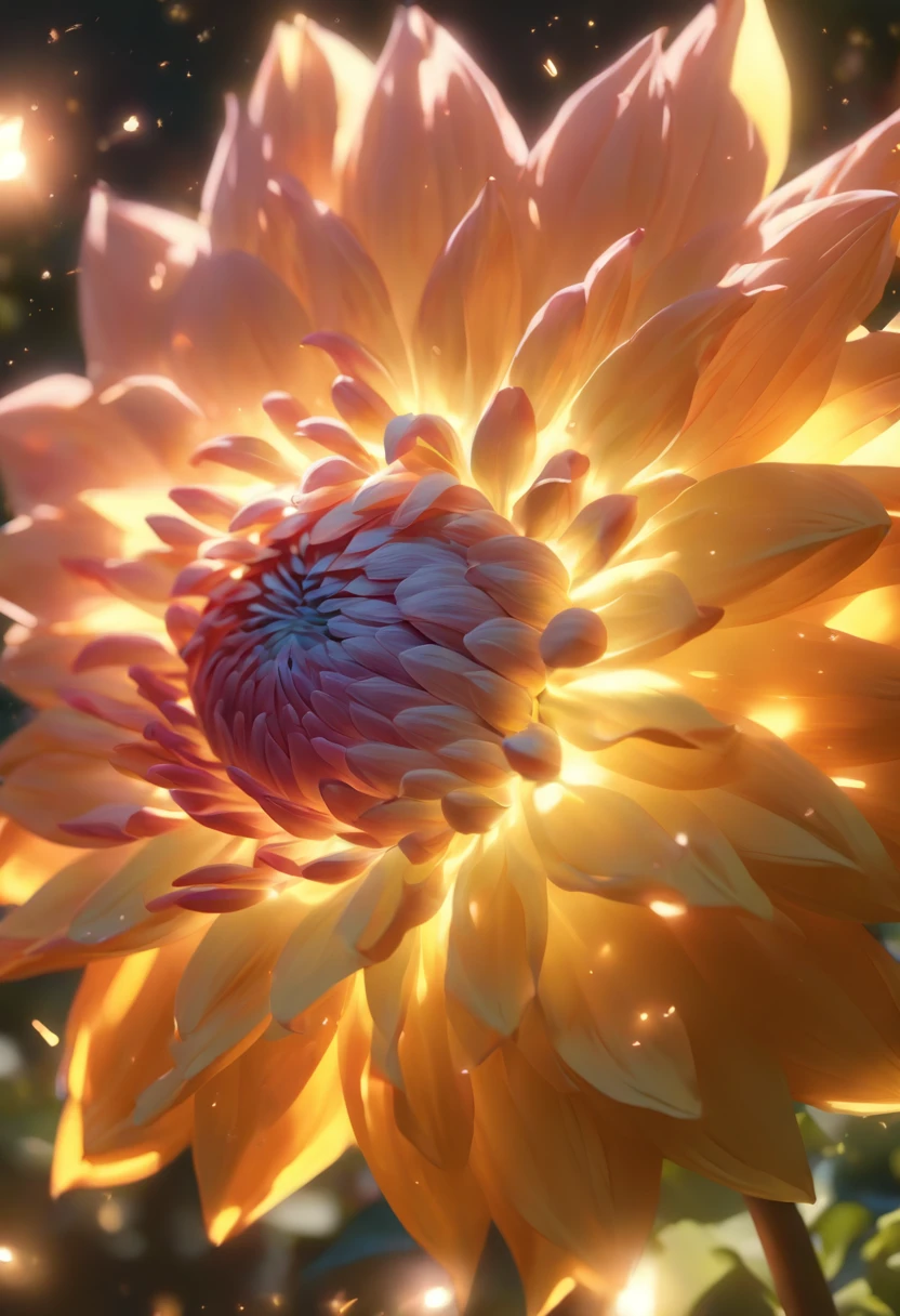 There are yellow flowers with stars in the background, a glowing delicate flower, Giant Dahlia Flower Head, Luminous flowers, Close-up of giant dahlia flower head, photorealistic detailed picture, Beautiful flowers, Drawing flowers, Yellow glowing magic, Rendered illustration, photorealistic highly detailed, Photorealistic Illustration, Highly detailed photorealistic, more detailed illustration, Beautiful glowing backlight, Light Bloom Sunlight, Hyperrealism, cinematic lighting, chiaroscuro, UHD, UHD, masterpiece, anatomically correct, super detail, high quality, award winning, best quality, highres, highres, 1080P, HD, 4K, 8k, 16k
