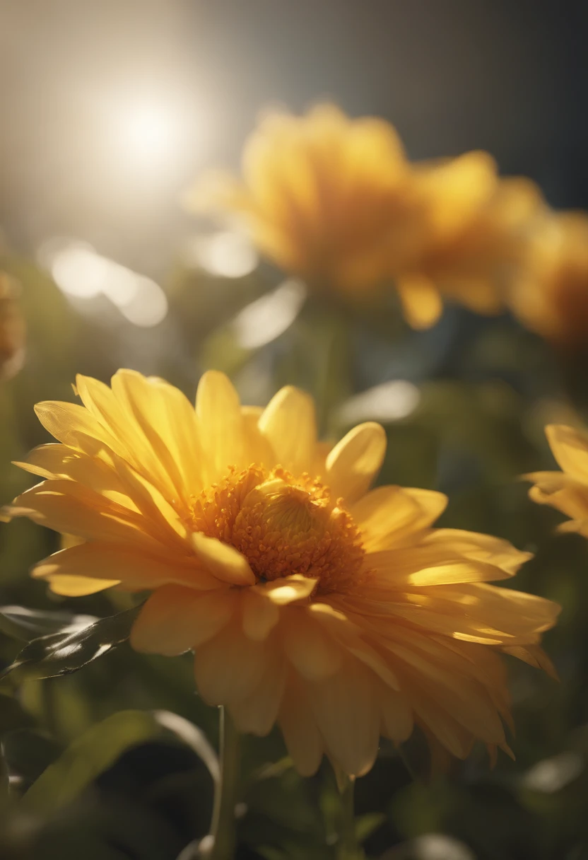 There are yellow flowers with stars in the background, a glowing delicate flower, Giant Dahlia Flower Head, Luminous flowers, Close-up of giant dahlia flower head, photorealistic detailed picture, Beautiful flowers, Drawing flowers, Yellow glowing magic, Rendered illustration, photorealistic highly detailed, Photorealistic Illustration, Highly detailed photorealistic, more detailed illustration, Beautiful glowing backlight, Light Bloom Sunlight, Hyperrealism, cinematic lighting, chiaroscuro, UHD, UHD, masterpiece, anatomically correct, super detail, high quality, award winning, best quality, highres, highres, 1080P, HD, 4K, 8k, 16k