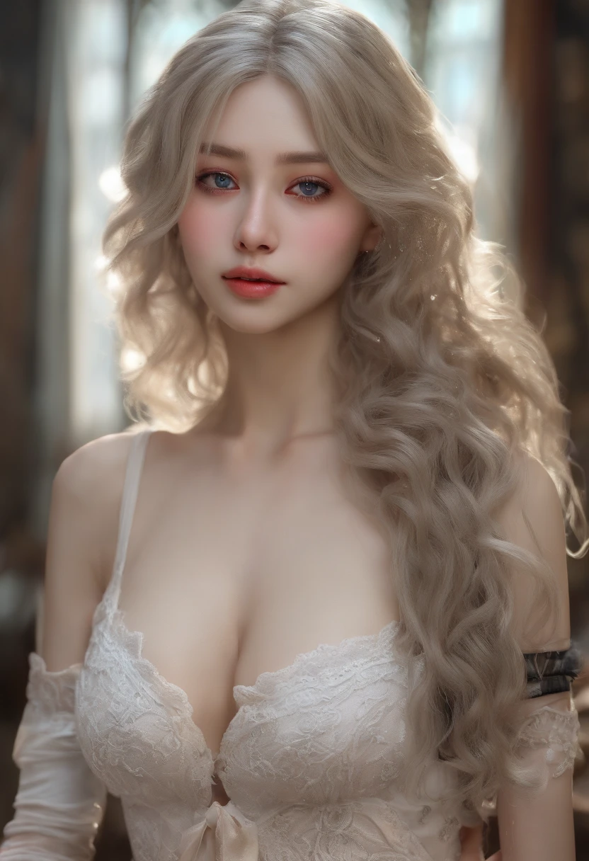 (Best quality, Ultra-detailed, photo-realistic:1.37), 2girls, twins, Ethereal, Stunning detail faces, Flowing white hair, Long eyelashes, captivatinggaze, Perfect lips, Glowing skin, Staggering numbers, Korean underwear, Black thigh stockings with garters, strappy heels, intricate tattoos, Wear a collar, In the bedroom at home, Incredible level of detail, Soft lighting, Vibrant colors, full body shot of.
