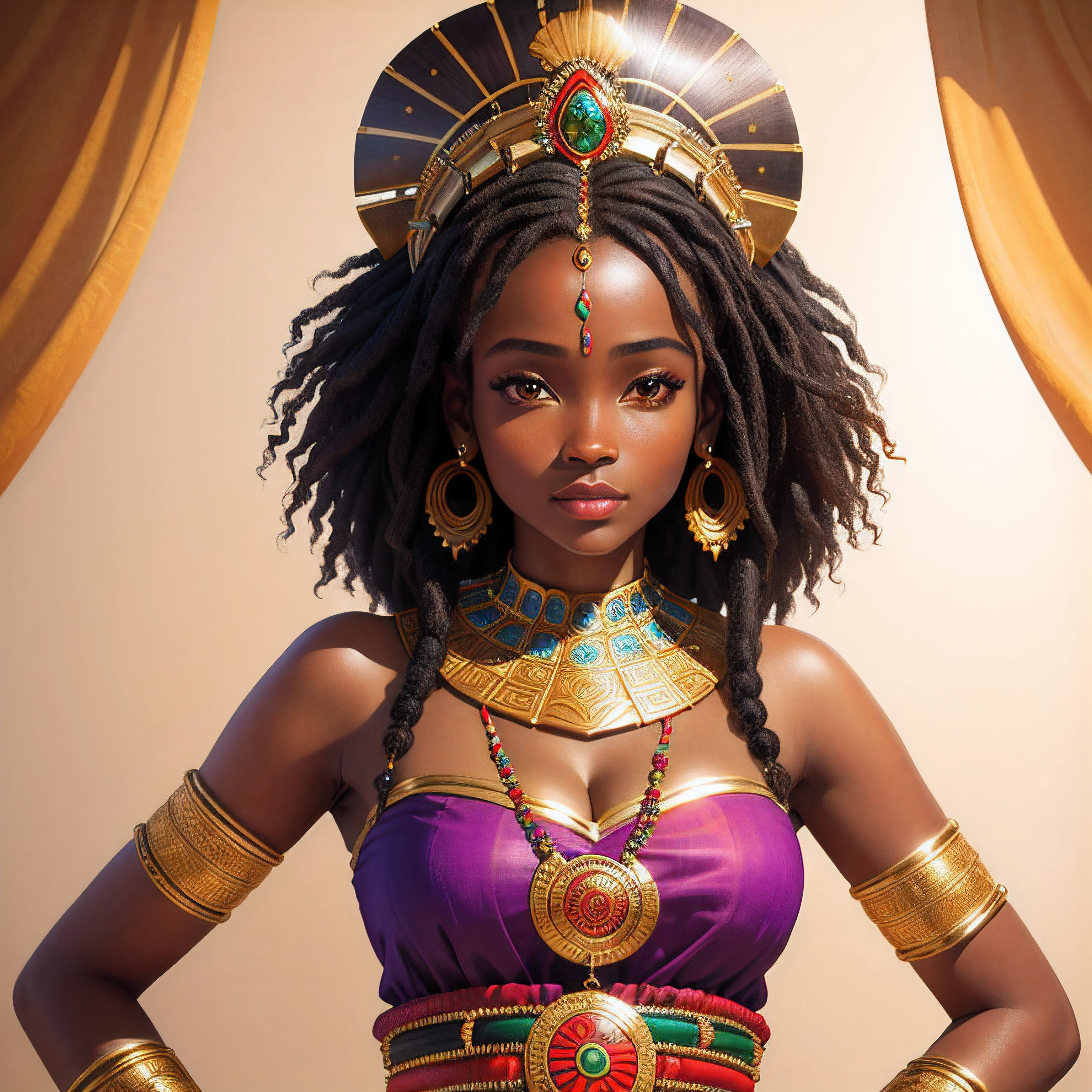 "Produce a realistic visual representation of a beautiful African princess, full of cultural traits and traditional dress."