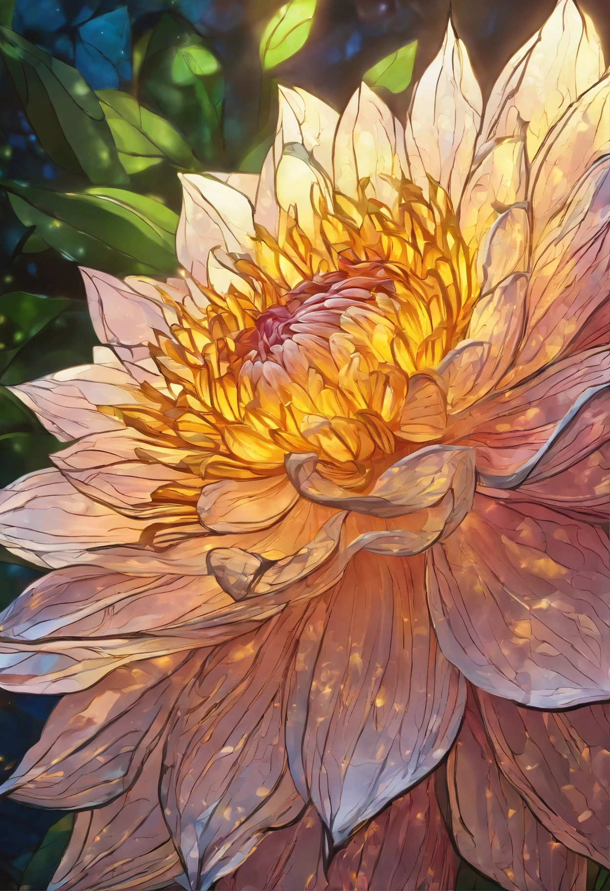 There are yellow flowers with stars in the background, a glowing delicate flower, Giant Dahlia Flower Head, Luminous flowers, Close-up of giant dahlia flower head, photorealistic detailed picture, Beautiful flowers, Drawing flowers, Yellow glowing magic, Rendered illustration, photorealistic highly detailed, Photorealistic Illustration, Highly detailed photorealistic, more detailed illustration, Beautiful glowing backlight, Light Bloom Sunlight, Hyperrealism, cinematic lighting, chiaroscuro, UHD, UHD, masterpiece, anatomically correct, super detail, high quality, award winning, best quality, highres, highres, 1080P, HD, 4K, 8k, 16k