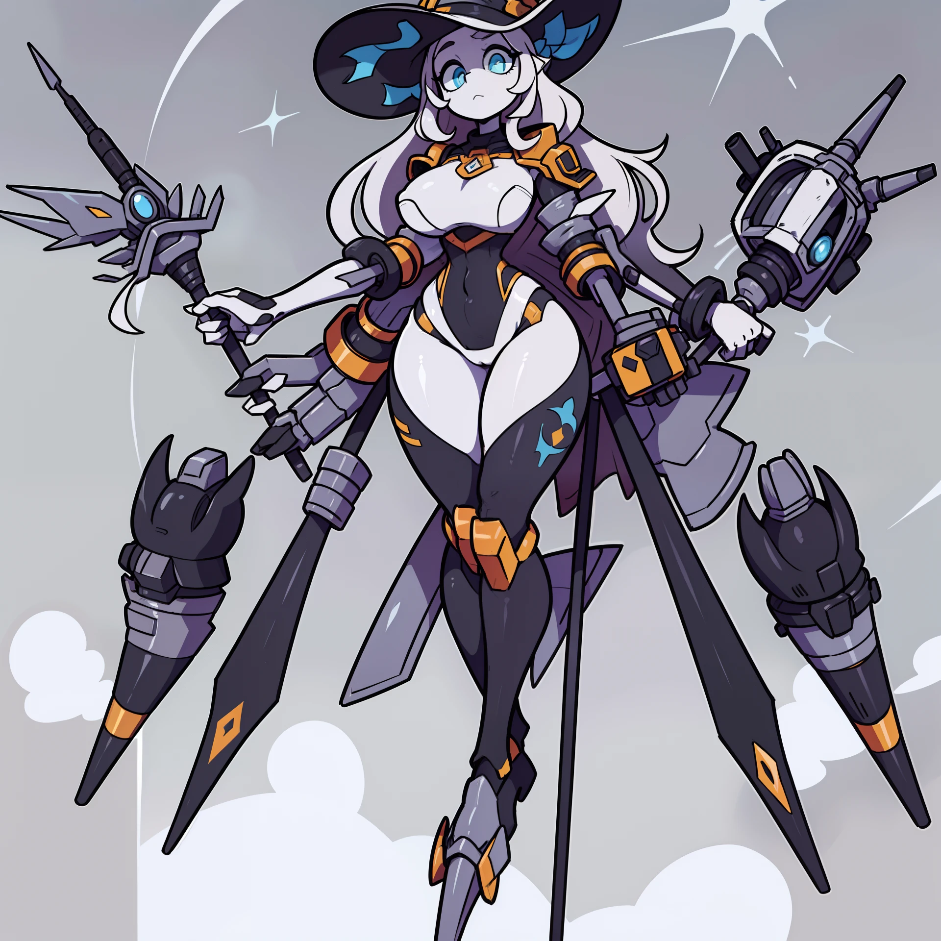 ((masterpiece)), full body, blank background, vectorized design, best quality, great design, full robot, toon, (Witchy Matriarch Mecha) With a tall, pointed hat and a cauldron-like chest, this mecha resembles a wise witch. It holds a staff with mystical symbols and emanates a calming aura. motherly figure, creative, amazing, beautiful, pretty, gorgeous,