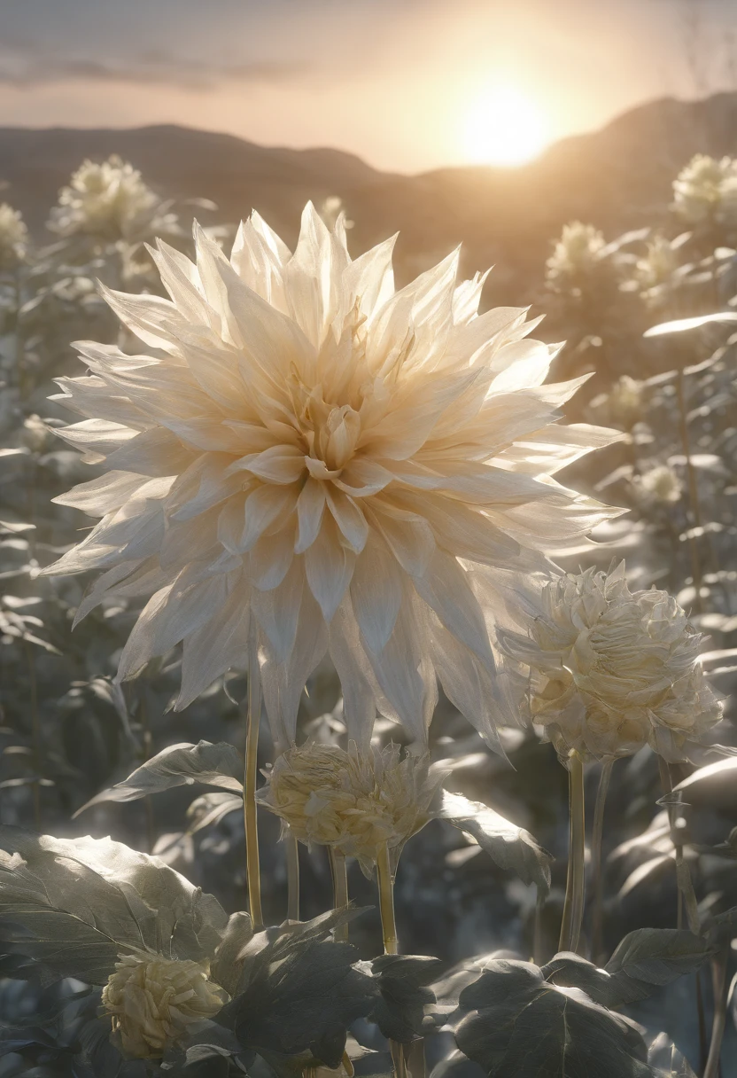 There are yellow flowers with stars in the background, a glowing delicate flower, Giant Dahlia Flower Head, Luminous flowers, Close-up of giant dahlia flower head, photorealistic detailed picture, Beautiful flowers, Drawing flowers, Yellow glowing magic, Rendered illustration, photorealistic highly detailed, Photorealistic Illustration, Highly detailed photorealistic, more detailed illustration, Beautiful glowing backlight, Light Bloom Sunlight, Hyperrealism, cinematic lighting, chiaroscuro, UHD, UHD, masterpiece, anatomically correct, super detail, high quality, award winning, best quality, highres, highres, 1080P, HD, 4K, 8k, 16k