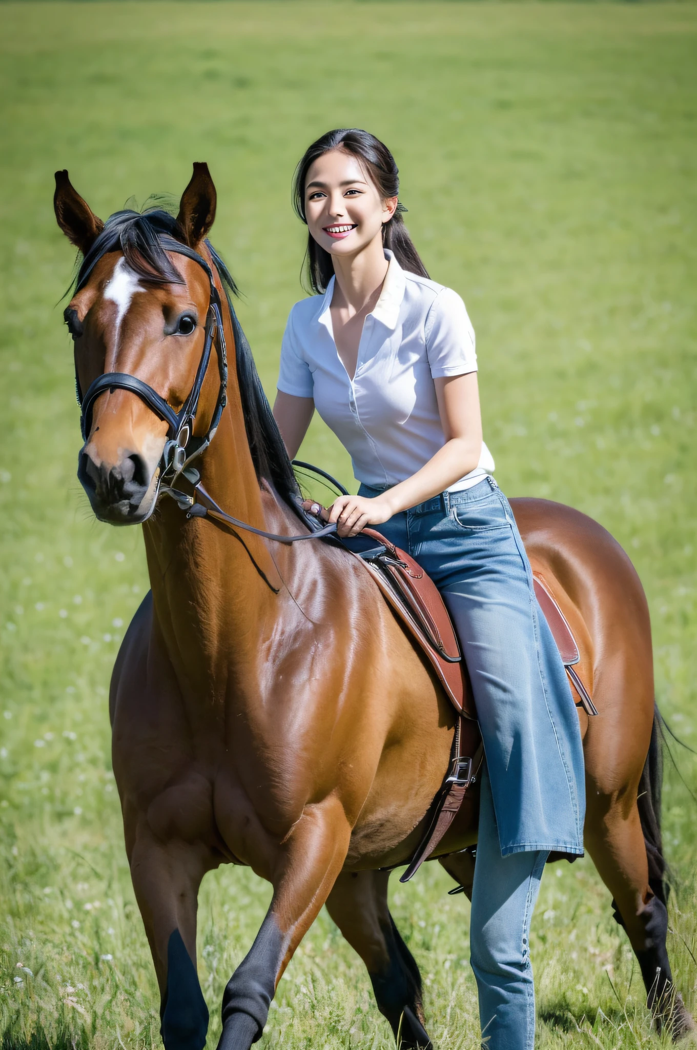 (((Pixel Perfect, Perfect in every detail))), Girl riding a wooden horse,Crying in pain,