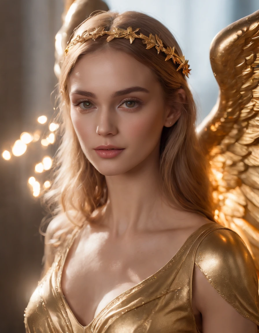 (best quality,4k,8k,highres,masterpiece:1.2),ultra-detailed,(realistic,photorealistic,photo-realistic:1.37),Cosmic Fallen golden Angel, medium close-up, glowing light eyes,Biomechanical,eerie,Creepy,nightmarish,Very bright colors,Light particles,with light glowing,Mshiff,wallpaper art,UHD wallpaper, (Paired with Canon EF 35mm F/1.4L II USM lens for versatile compositions:1.2),upper body