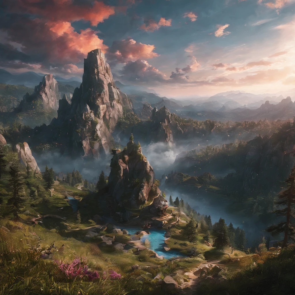 Magnificent view，Landscape photography in the forest Professional high quality nature digital photography，rainy evening，Spring flower bush in moonlight，precipice，Eau，Megalithic groups of different shapes，foggy sky，Traces of rain，Nightmare vision，Dark fantasy plot，Perfect and excellent composition，8K分辨率，the detail，Ultra-wide-angle long-range shooting，Simple and beautiful，Minimalist，Nero+blanche+ash+Cyan tones，Jack Guzman's environmental art photography，realisticlying，vividness, A detailed, stunning skies,Colorful clouds float， best qualtiy, high qulity, absurderes，unmanned background，The is very detailed、Detailed lighting shadows，Trends on ArtStation、iintricate、high detal、dramatics、（Volumetriclighting：1.2）hdr shot。（Ultra vision+Super deep view+ultra-wide-angle：1.2）（realisticlying：1.4）tmasterpiece、high high quality、Beautiful photography、globalillumination