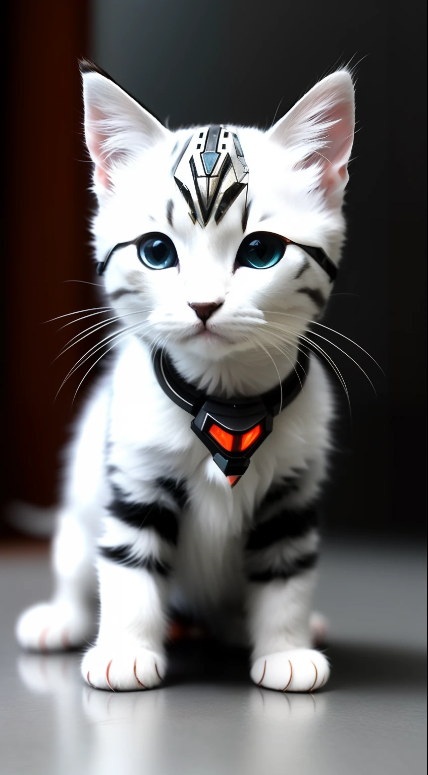 cute kitten made of metal, (cyborg: 1.1), ([tail | detailed wire]: 1.3), (complex detail), HDR, (complex detail, super detail: 1.2), cinematic shot, vignette, center