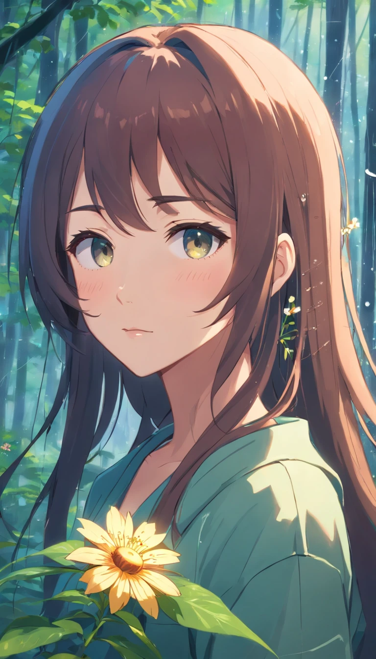 anime girl with long hair and flower in her hair, Beautiful anime artwork, style of anime4 K, Anime art wallpaper 4k,rainy days,janelas,the woods,rain drops