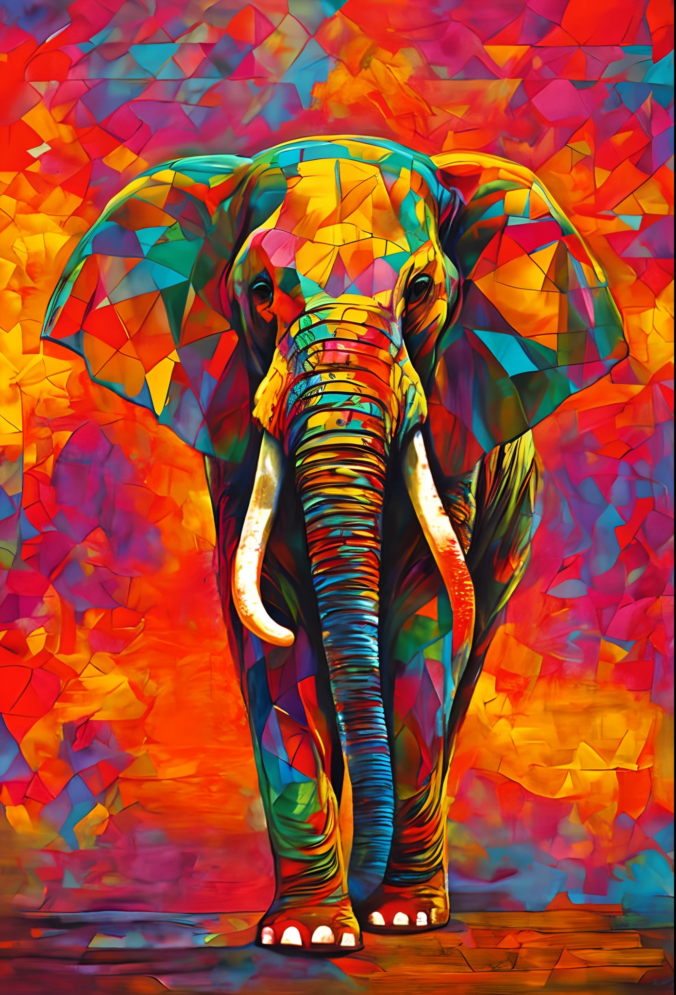 Bright colored elephant standing in front of a colorful background, Arte colorida do elefante, pintura bonita de um alto, elefante, Arte de Alessandro Pautasso, meio elefante, cheio de cores e detalhes ricos, elefante na sala, Directed by: Jakob Gauermann, um elefante, Directed by: Jason Benjamin, Arte poligonal, Bela arte UHD 4K, Directed by: Daniel Taylor