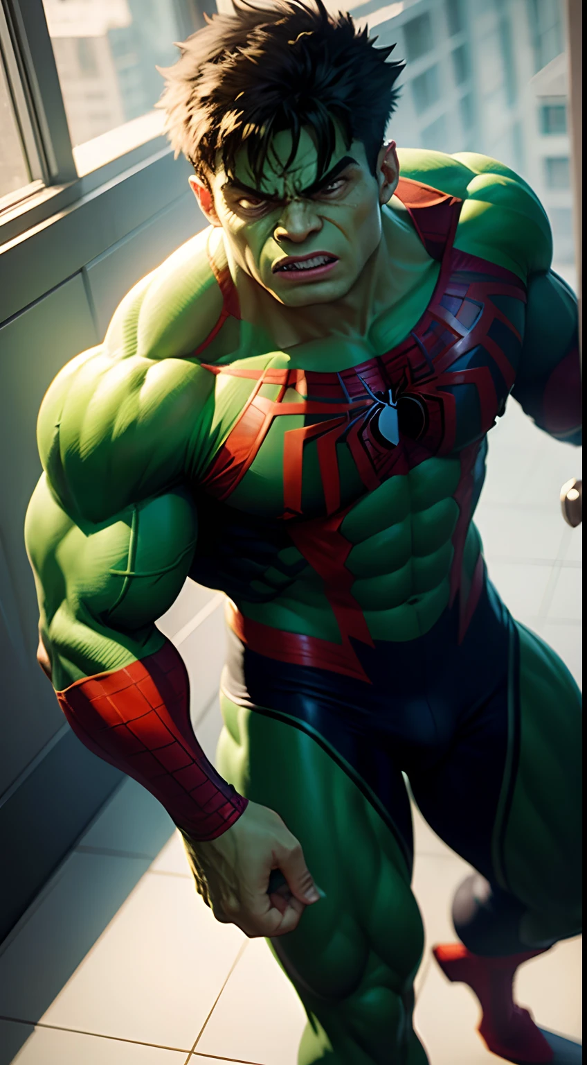 Hulk wearing Spider-Man suit