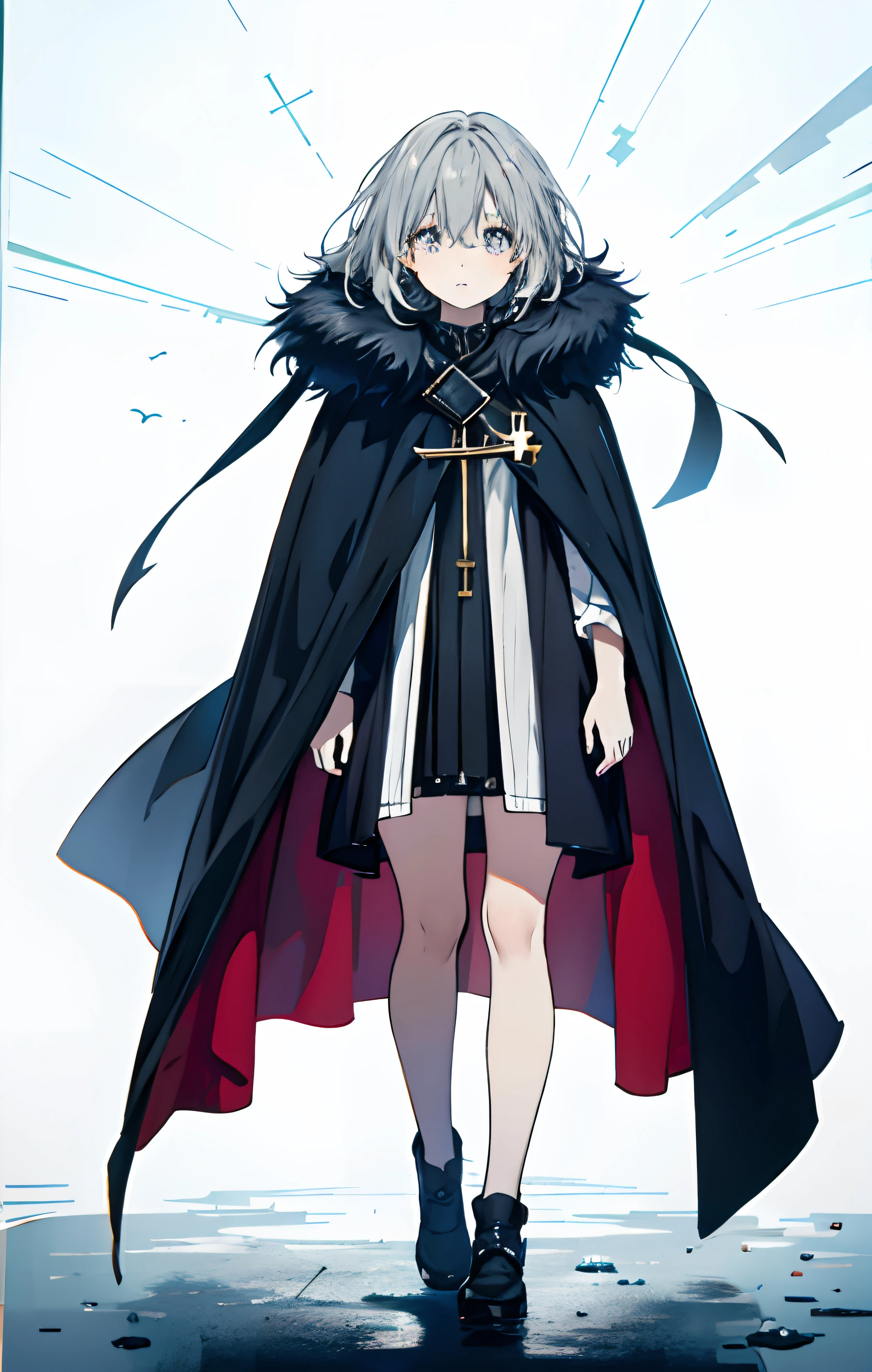 Masterpiece, Best quality, 1girll, Solo,  cross-shaped pupils, Cloak girl standing