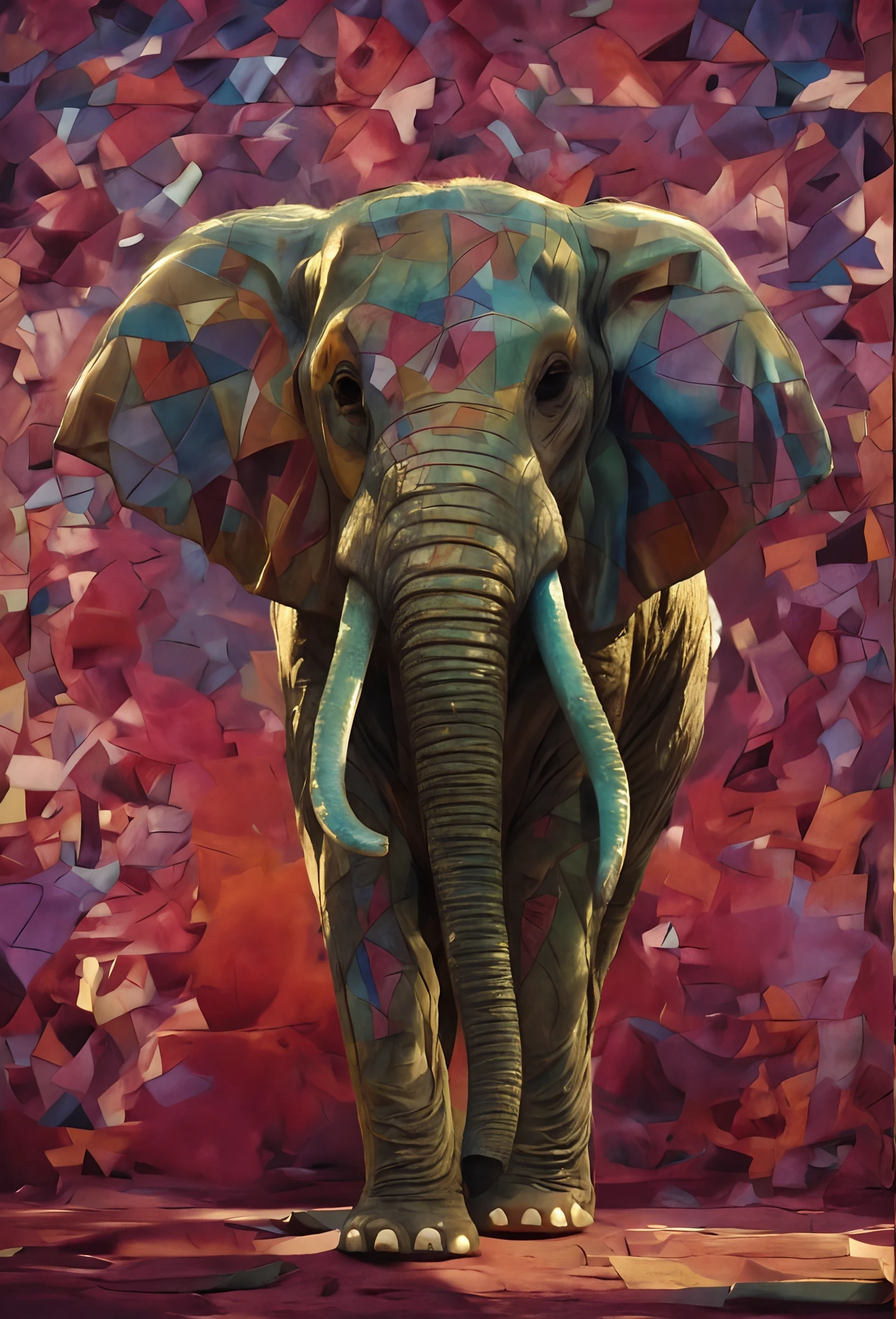 Bright colored elephant standing in front of a colorful background, Arte colorida do elefante, pintura bonita de um alto, elefante, Arte de Alessandro Pautasso, meio elefante, cheio de cores e detalhes ricos, elefante na sala, Directed by: Jakob Gauermann, um elefante, Directed by: Jason Benjamin, Arte poligonal, Bela arte UHD 4K, Directed by: Daniel Taylor