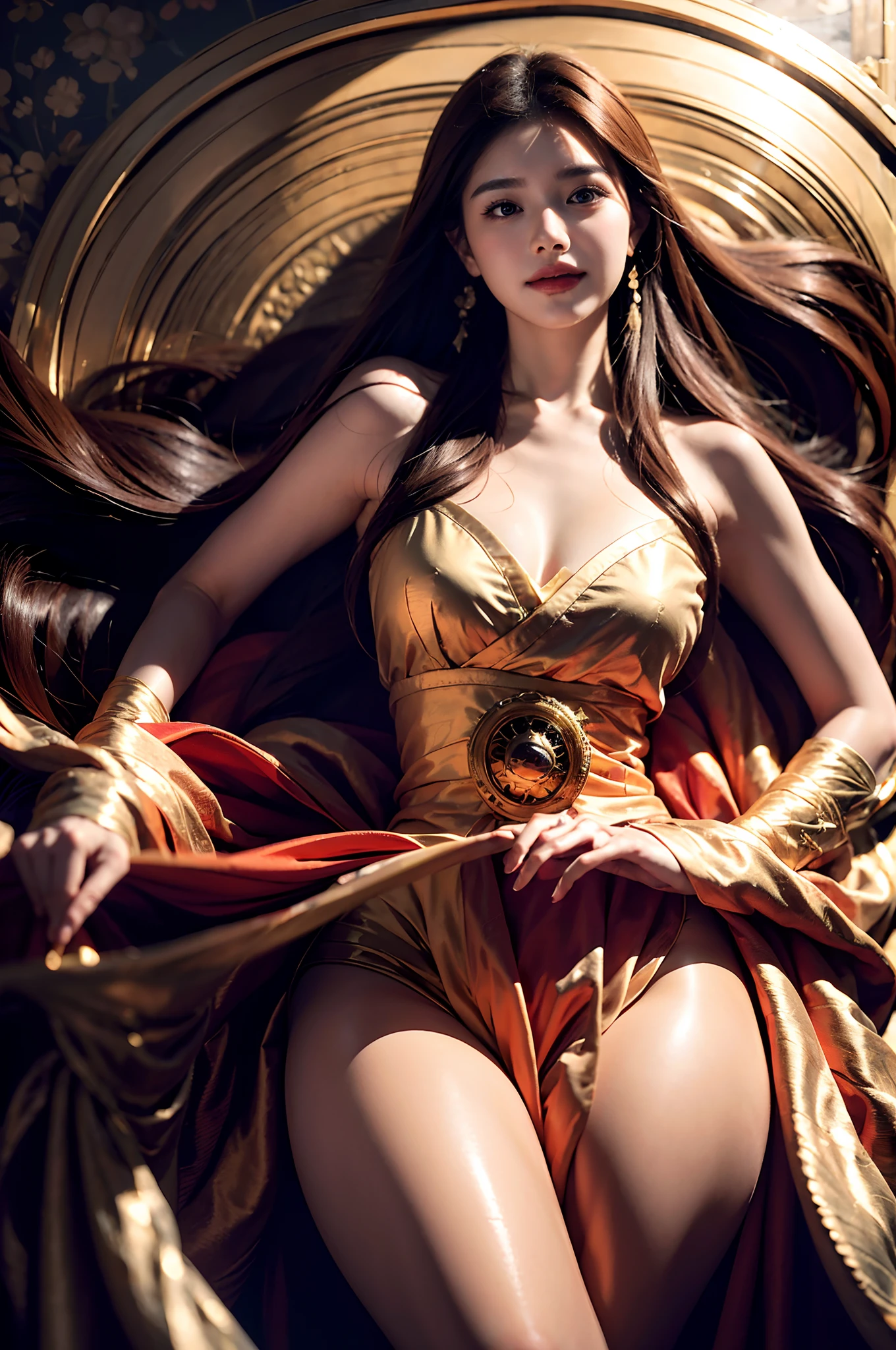 1 Gorgeous goddess of fire, (Float on fiery orange clouds); Perfect hair, perfect full lips, Delicate and perfect body, Her body is flawless, Amazing galactic garden, Background of flames, Floating on the clouds, Highly stylized features; (full bodyesbian), unsplash, Highly detailed, Digital painting, intricately detailed eyes, Colourful, Ink painting, Beautiful watercolor, Realistic, Detailed, fine art, Oil painting, Finely drawn hands; By Artgerm, by Alphonse Mucha, author：Ilya Kuvshinov sty, Paintings by Olga Shvasur, Svetlana Novykova，（In the daytime：1.8），in summer，beachside，（naturey：1.9），Very long hair，grinning smile，Raised sexy，unaligned breasts，dynamic angle，dynamicposes，exteriors，Seaside view， （RAW photogr：1.2）， （realisticlying：1.4）， absurderes， Incredibly Ridiculous res， hugefilesize ， ultra - detailed， A high resolution， The is very detailed， best qualtiy ， tmasterpiece， illustratio， Extremely refined and beautiful， The is very detailed， CG ，Solidarity ， 8k 壁纸， astounding， finedetail， tmasterpiece， best qualtiy，pureerosface_v1，ulzzang-6500-v1.1，