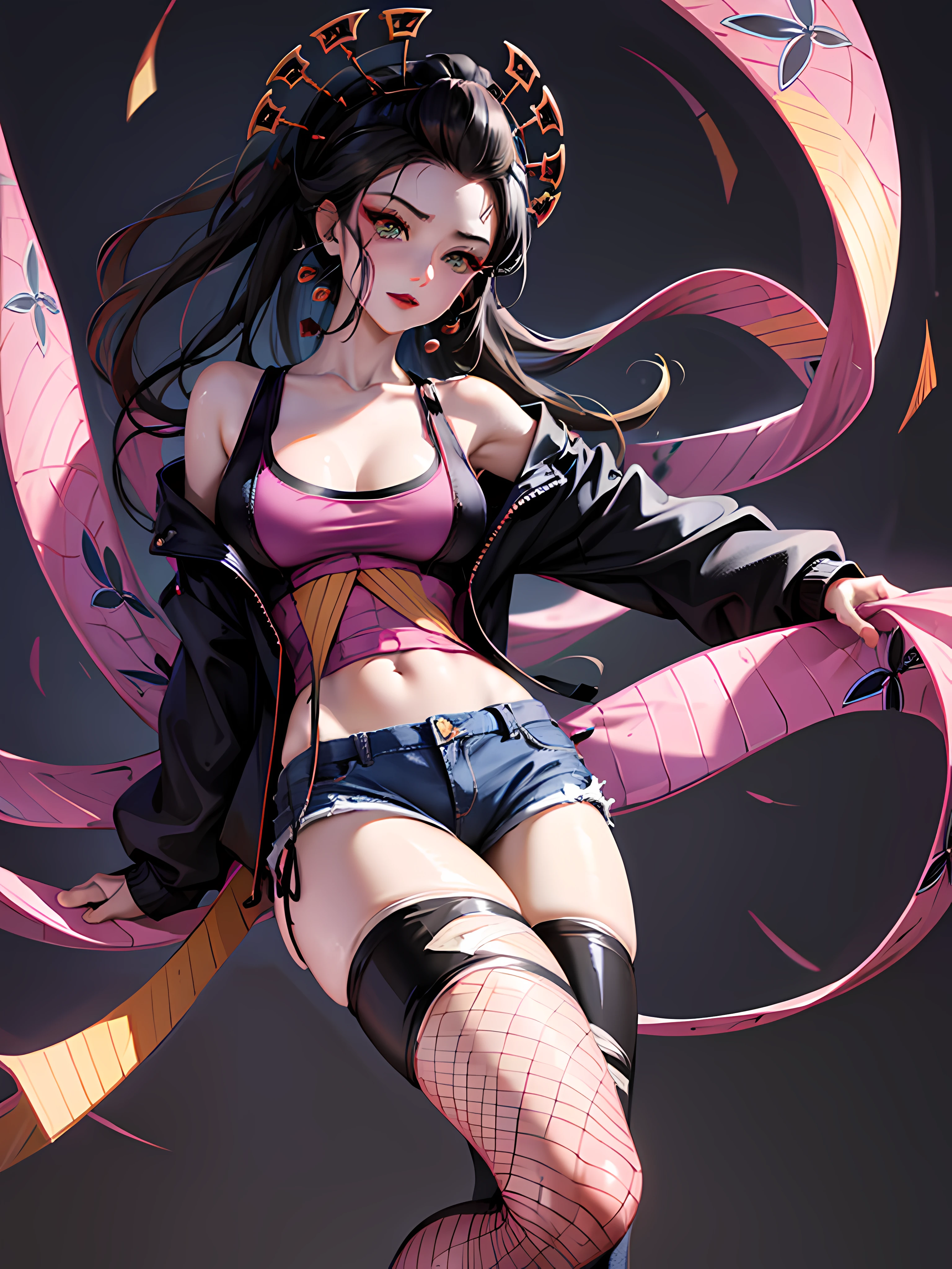 Sexy Asian girl laying down, raining, beautiful thighs, dark purple leggings, fit, wearing fishnet shirt, strip teasing, sexual pose, wearing a long oversized hoodie, wearing black long jean shorts, loose bra strap, off the shoulder, wearing streetwear clothes, style anime girl with purple light in the background, neck choker with necklace, evil look, white hair, sexy thighs, fishnet shirt, anime style 4 k, 8k high quality detailed art, seductive anime girl, anime art wallpaper 4k, anime art wallpaper 4 k, detailed digital anime art