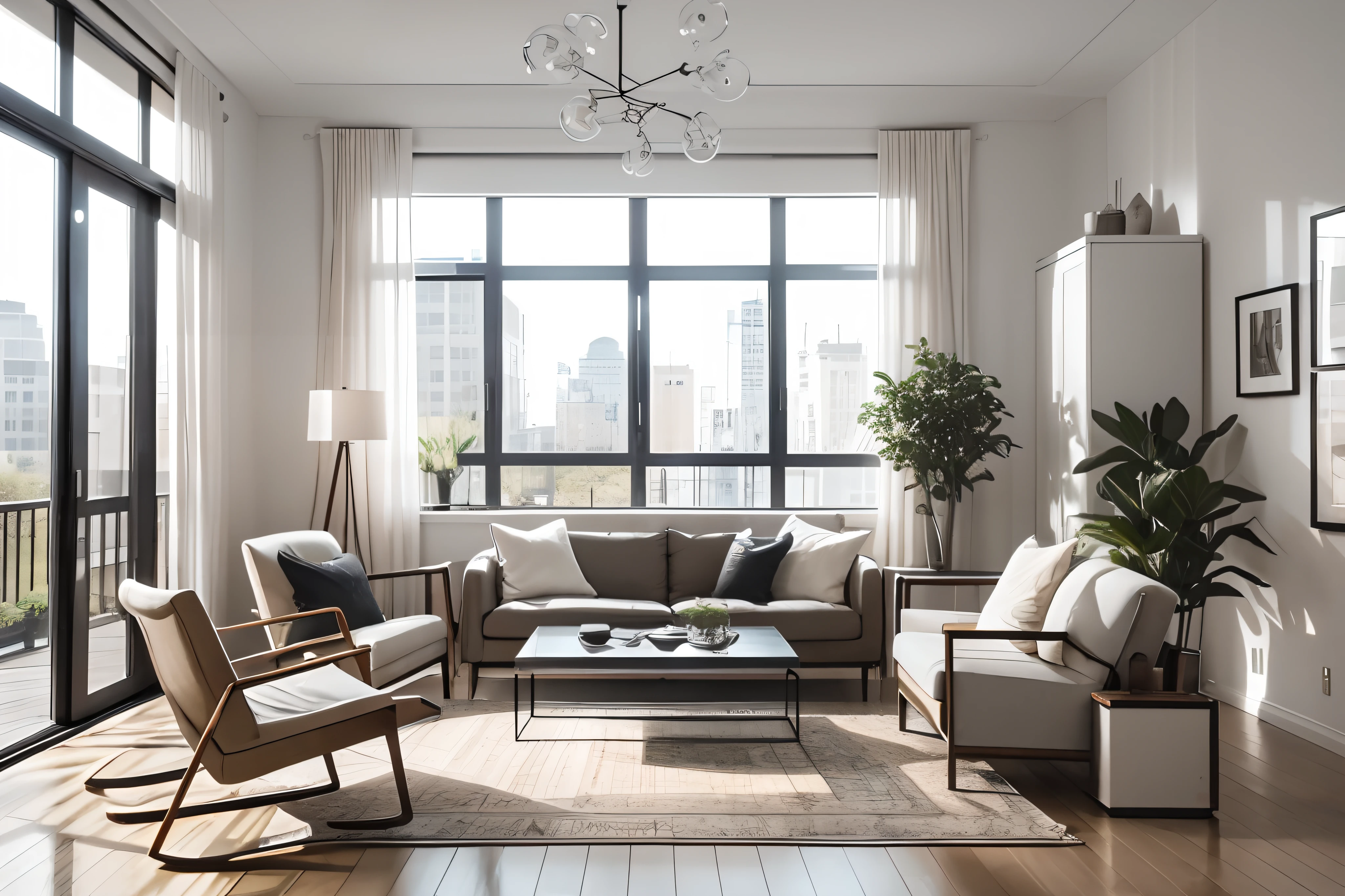 “best quality,4k,8k,highres,masterpiece:1.2,ultra-detailed,realistic,photorealistic:1.37,modern room,minimal chair table,geometric design,neutral color palette,soft natural lighting,sleek lines,elegant,cosy atmosphere,smooth textures,reflection,abstract artwork,artificial plants,patterned rug,wood flooring,clean and tidy,spacious,airy environment,contemporary,minimalist,comfortable seating,table centerpiece,filled bookshelf,warm ambiance,scandinavian-inspired,large floor-to-ceiling windows,indoor plants,understated elegance,harmonious color scheme,cozy throw pillows,sleek glass windows,serene environment,ambient lighting,framed wall art,organized desk,subtle accents,uncluttered space,stylish decor”