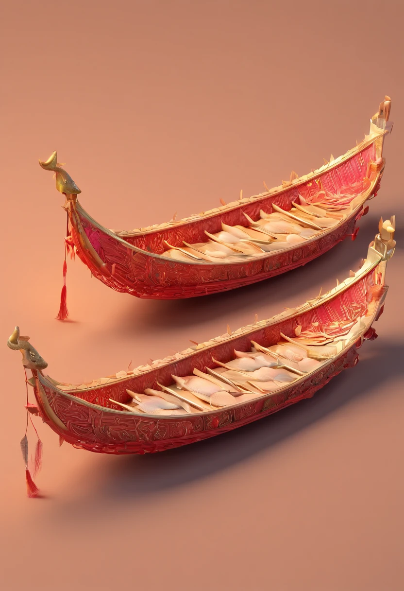 (best quality,highres,masterpiece:1.2),ultra-detailed,realistic,3D model,c4d style,upward view,dragon boat,festive atmosphere,joyful,laughter,adorable,cartoon,3 ,enjoying zongzi