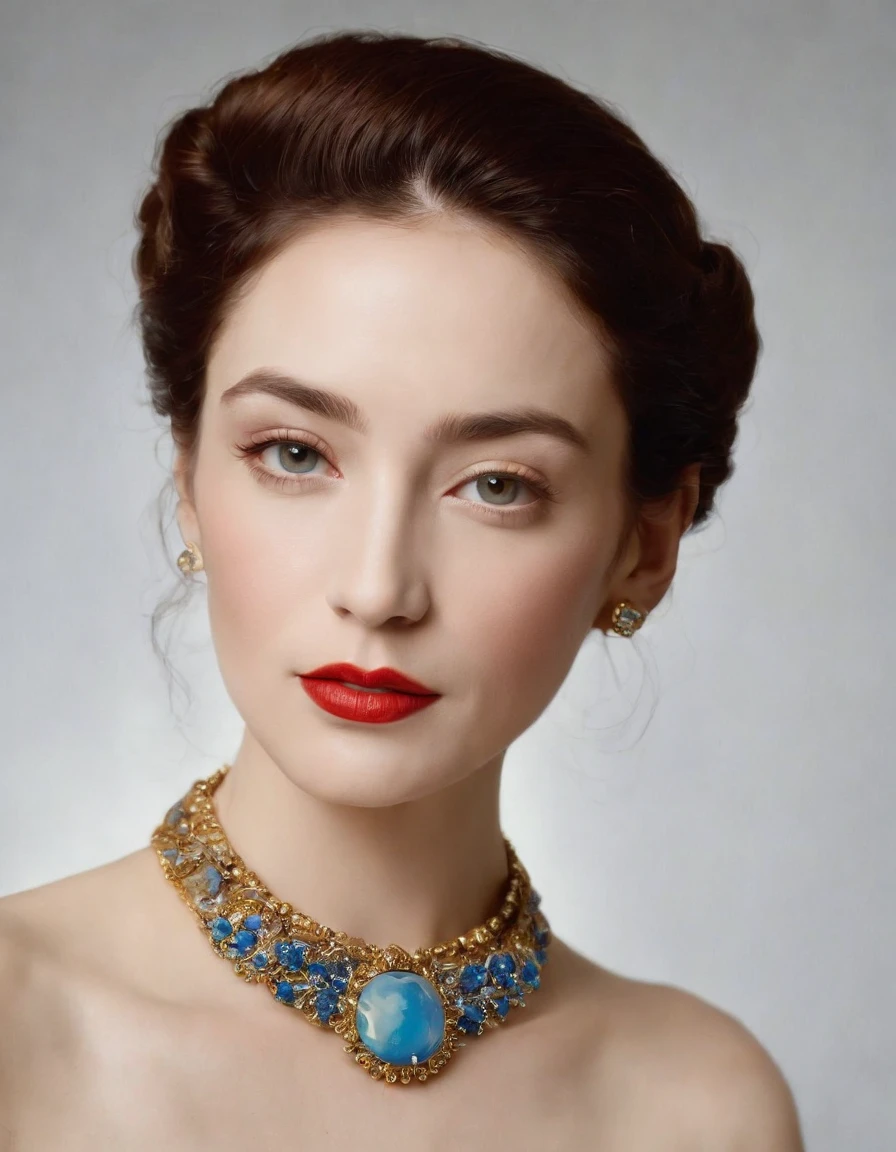 a painting of a woman with jewelry, in the style of milton glaser, lithograph, takeshi koike, jean cocteau, bright contrasts, handsome, serene faces