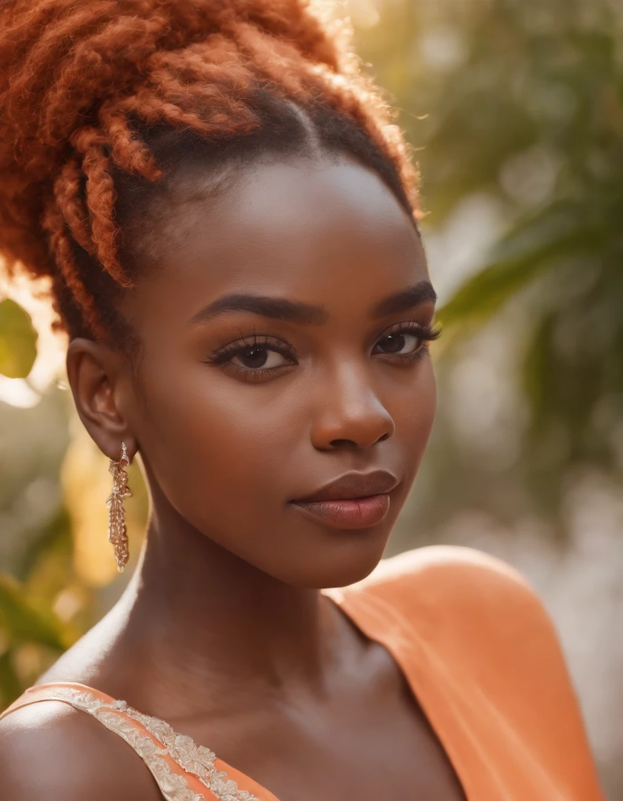 illustration image of a woman with hair, eyebrows and earrings, in the style of light orange, saturated palette, art of the ivory coast, editorial illustrations, cranberrycore, warmcore, neon