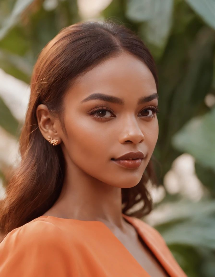 illustration image of a woman with hair, eyebrows and earrings, in the style of light orange, saturated palette, art of the ivory coast, editorial illustrations, cranberrycore, warmcore, neon