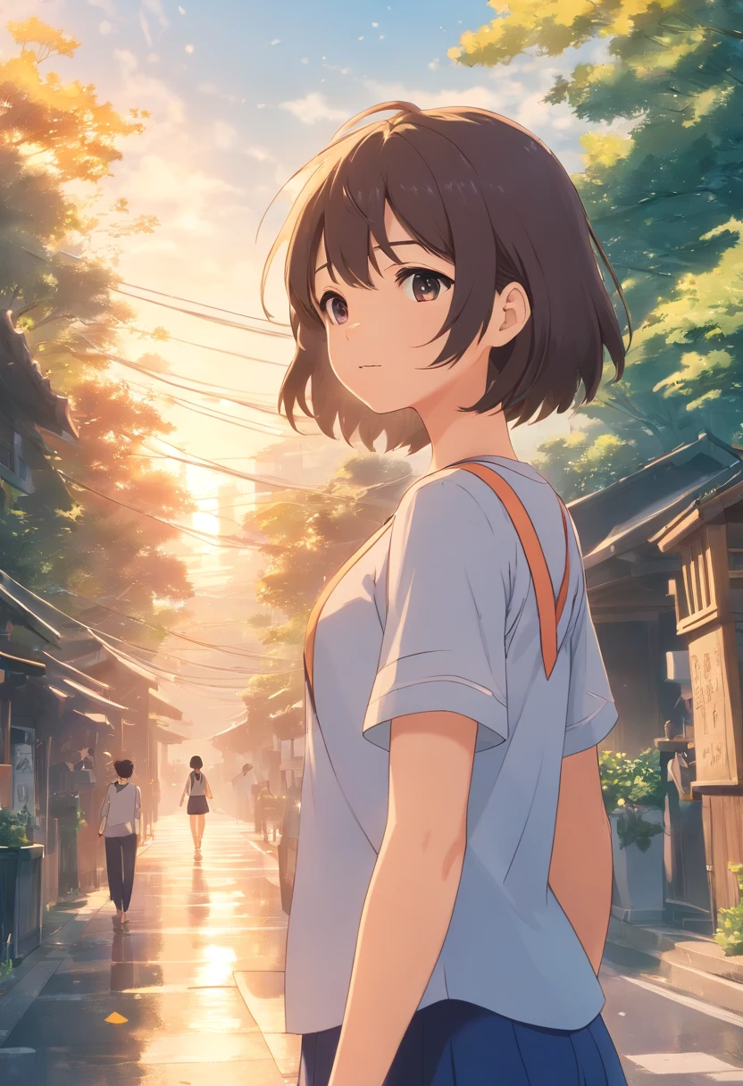 Top quality, 1girls, (Hohle Haut), (large chest), (Tag), hell, background blur, al fresco, (road:0.6), (Haar:1.5), (Bluse:1.5), splendid, (Haar Float:1.5), Weiches Licht, Wind, Garten, road
