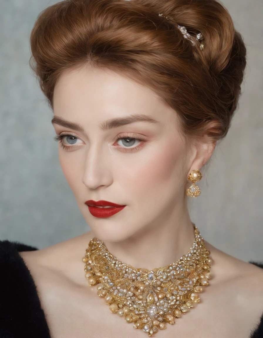a painting of a woman with jewelry, in the style of milton glaser, lithograph, takeshi koike, jean cocteau, bright contrasts, handsome, serene faces,(close-up)