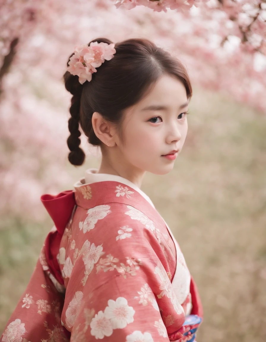 Japan kimono, Kawaii aesthetic style, New Pop Meadows, Put the flowers in your nose and smell, Blush, Fair skin, cheerfulness, 7 girl