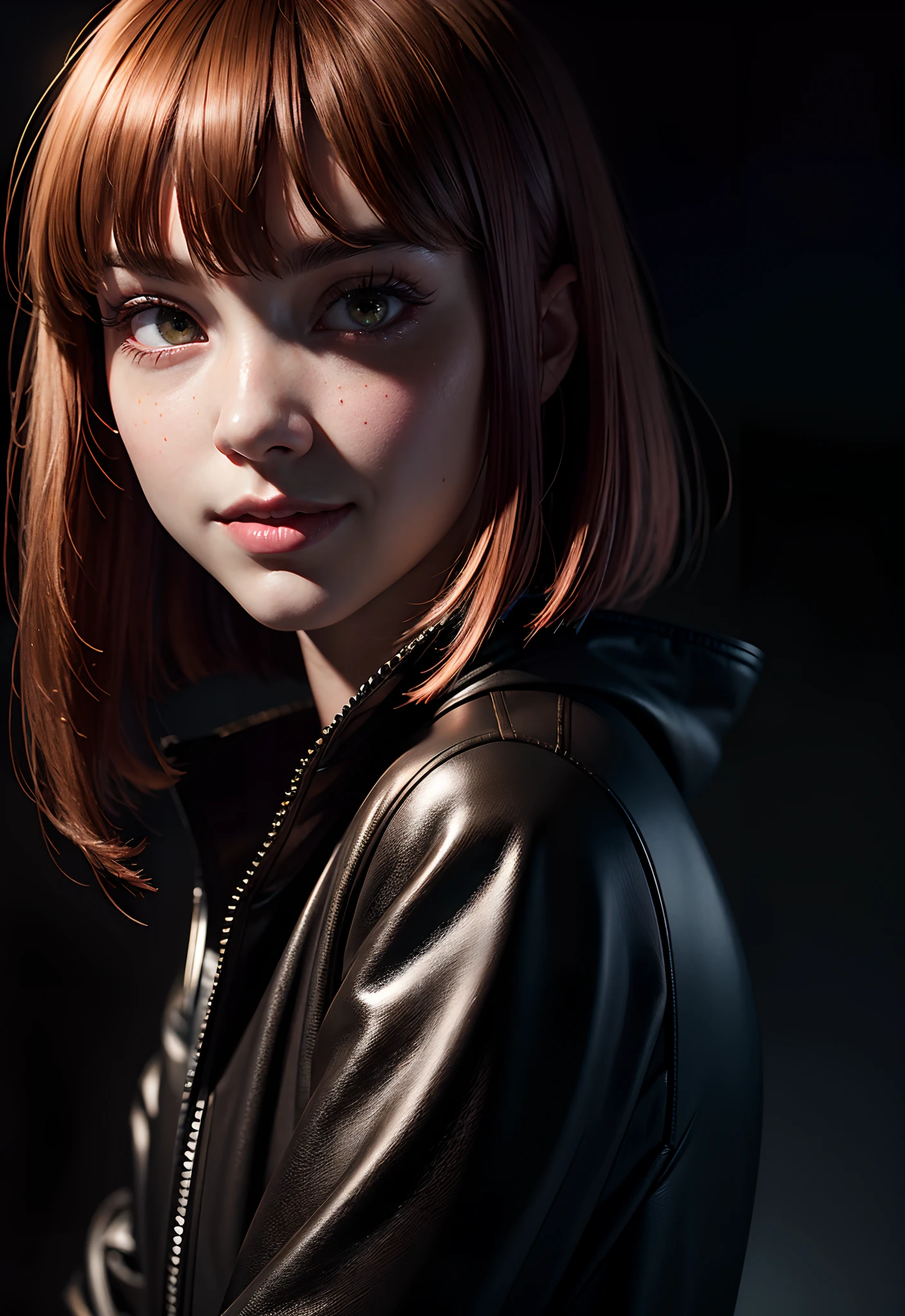 tmasterpiece, beste-Qualit, hair light,Half-body, portraite of a, night city, a 1girl, the anime, ..3d, Japan, Pixar, realisti, age female, smileing, cuteface, Harajuku Fashion Style, raincoat, beutiful, colourful, neon lights, ciberpunk, Smooth skin, illustartion, Artstation, painting by stanley artgerm lau, side glance, foreshortening, extremely detailed 8K, Smooth, hight resolution, ultra quality, Highly detailed eyes, Very detailed mouth, Very detailed face, Perfect eyes, Both eyes are the same, true light, glares, iridescent, Global Illumination, Real hair movement, blonde, Bob haircut, small red hair clip,real world, A real shadow, A real person, HD, 2 thousand., 4k, 8K, 16k, Realistic light, realistic shadow, vivid eyes, Fluorescent eyes, soft light, dream light