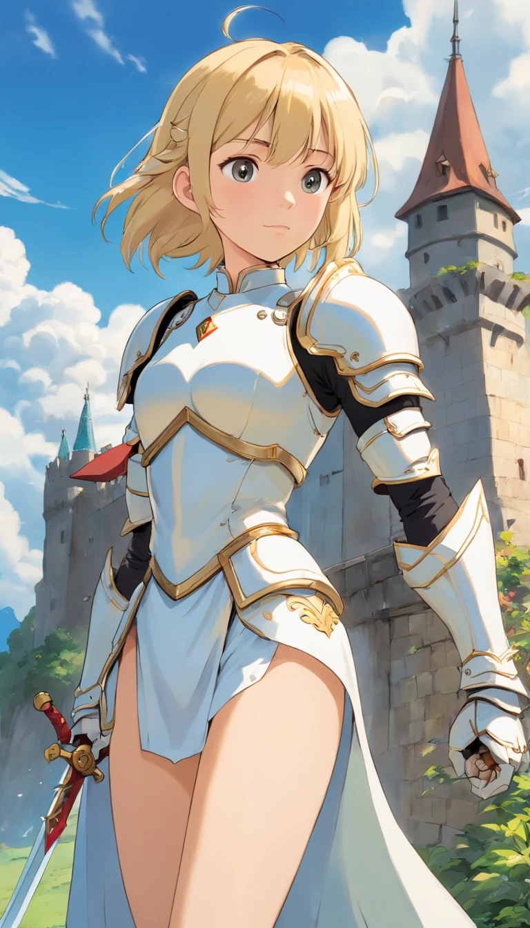 (masterpiece, best quality, detailed), 1girl, solo, seras victoria, hair over one eye, looking at viewer,
armor, breastplate, armored dress, cape, gauntlets, shoulder armor, bodysuit, outdoors, mountain, castle, fantasy, scenery, sky, hands behind back, smirk, red eyes
