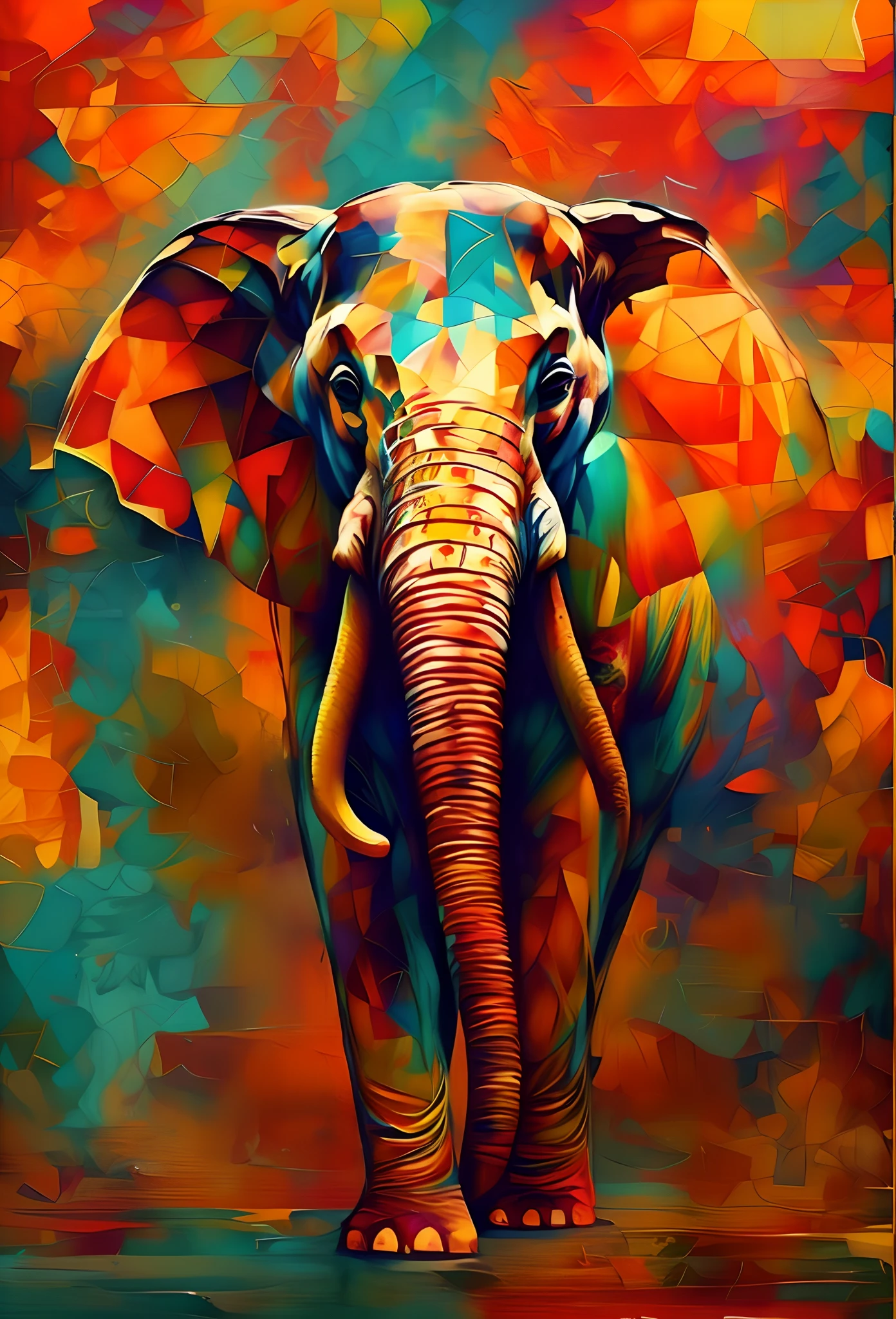 Bright colored elephant standing in front of a colorful background, Arte colorida do elefante, pintura bonita de um alto, elefante, Arte de Alessandro Pautasso, meio elefante, cheio de cores e detalhes ricos, elefante na sala, Directed by: Jakob Gauermann, um elefante, Directed by: Jason Benjamin, Arte poligonal, Bela arte UHD 4K, Directed by: Daniel Taylor