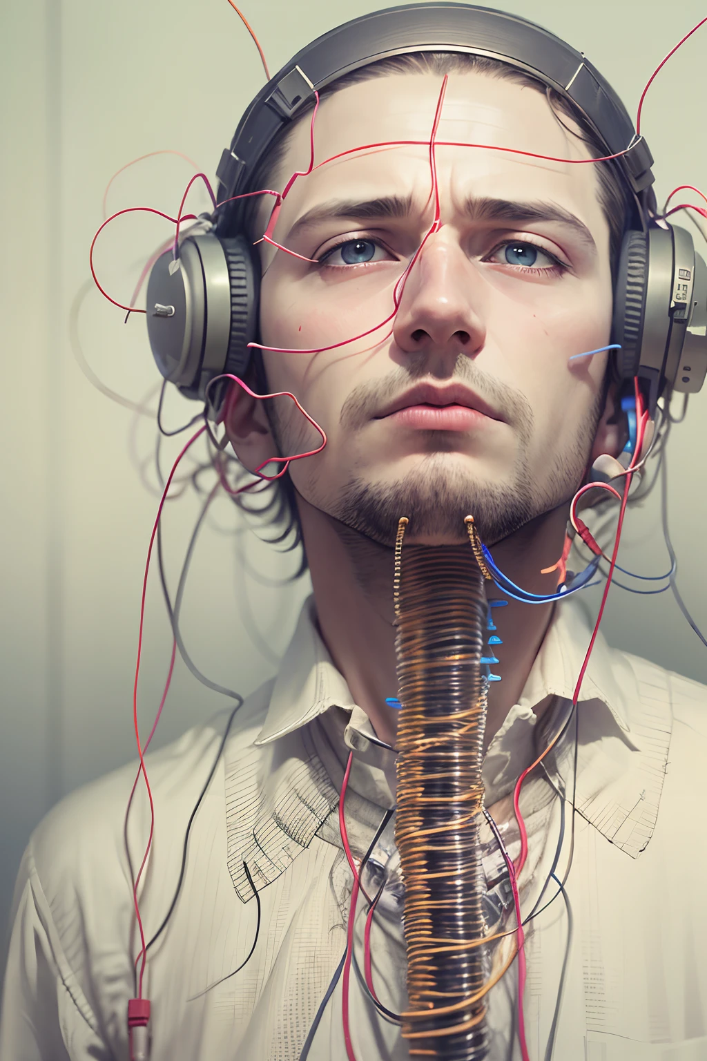 a man head full with wires