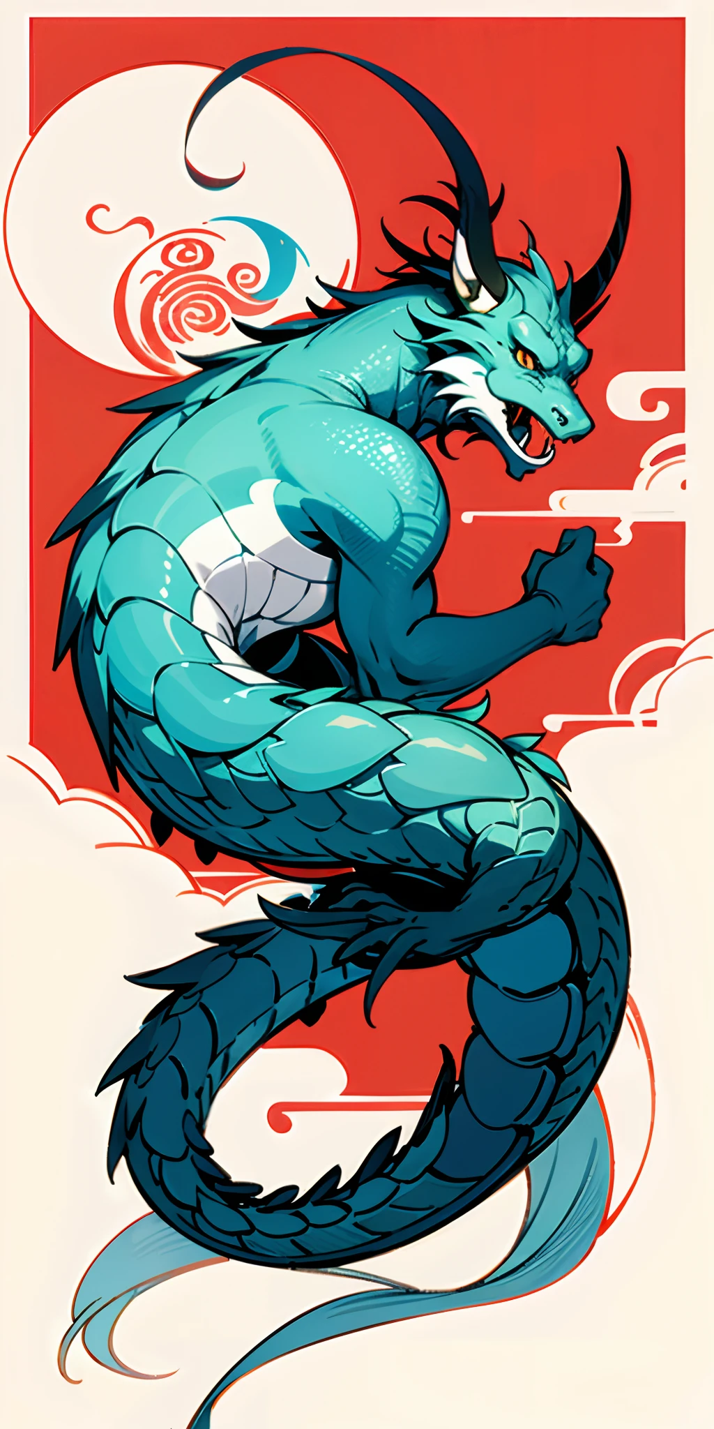 Draw a dragon of the zodiac sign with thick colors and Chinese mythological characteristics