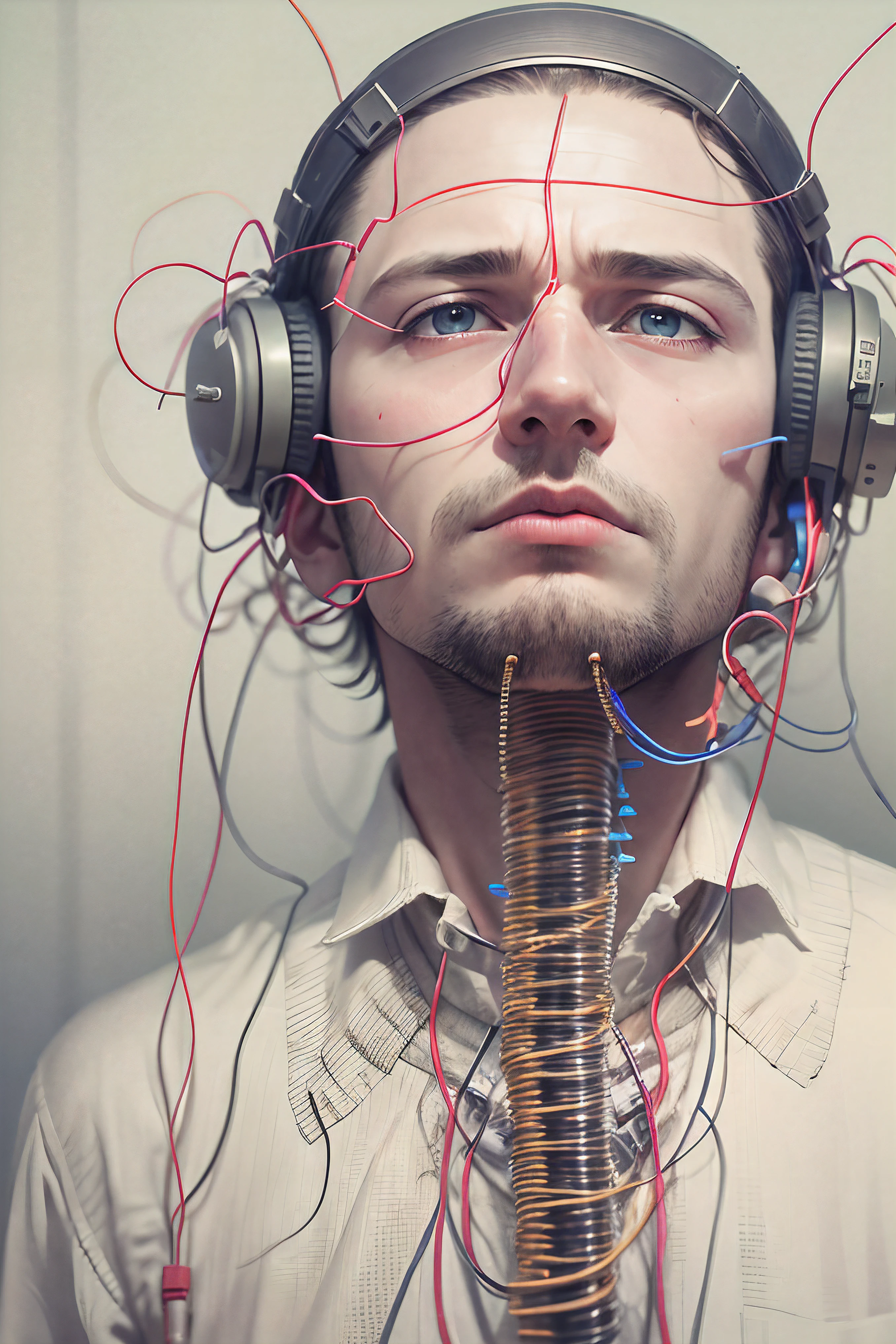 a man head full with wires