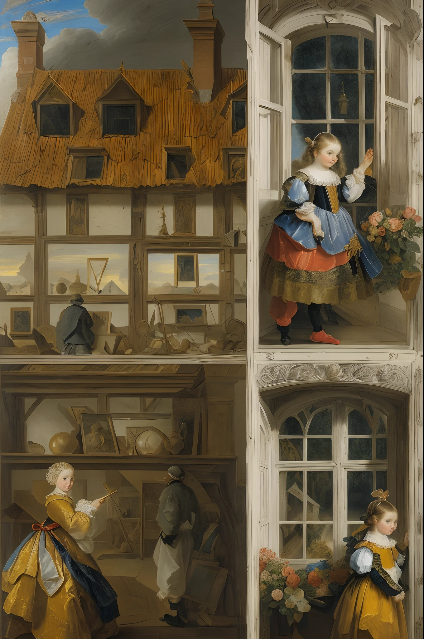 Girl at the window, The Right Parts, 17th century, ((стиль nicolaes maes)), ((beste-Qualit)), ((tmasterpiece)), ((Realistic)), (extreme hight detail), —q 4 —s 750