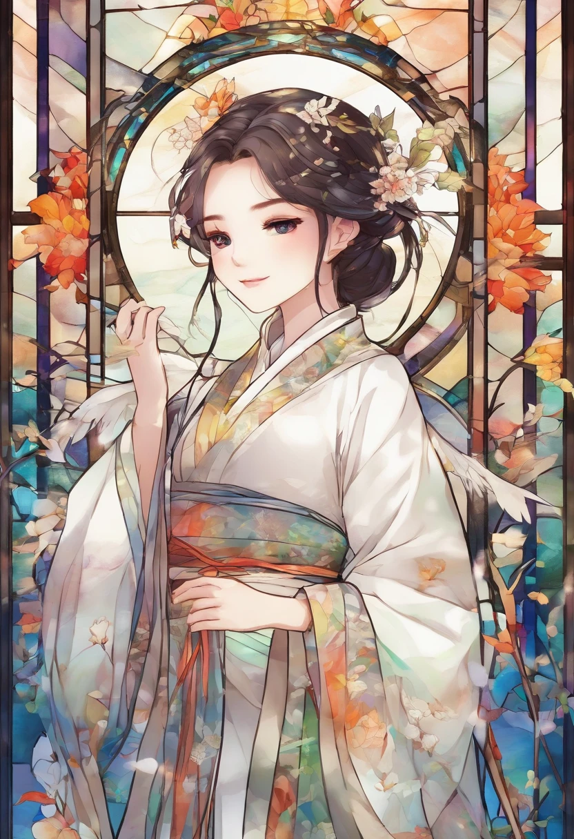 Best quality, 4k picture quality, 1girll, White Hanfu, Snow, Long hair fluttering in the wind, Healing smiles, largeaperture, Blurred background