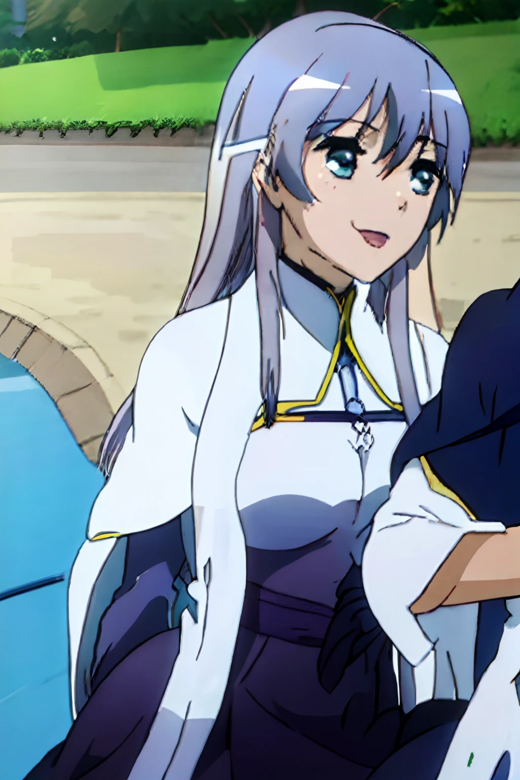 anastasia, blue eyes, gray hair, hair between the eyes, (hair and patch over one eye: 1.5), long hair, bangs, hair band, cape, brown hair band, wide sleeves, female religious clothing , wide sleeves, fur trim, tachi-e, royal tunic, white dress, white veil, white nun's habit
Hash lora 1 = .6 body, lora asuka = .2 eyes, lora togs himiko = .2 smile, open mouth, smiling, full body, pose, walking, in the park