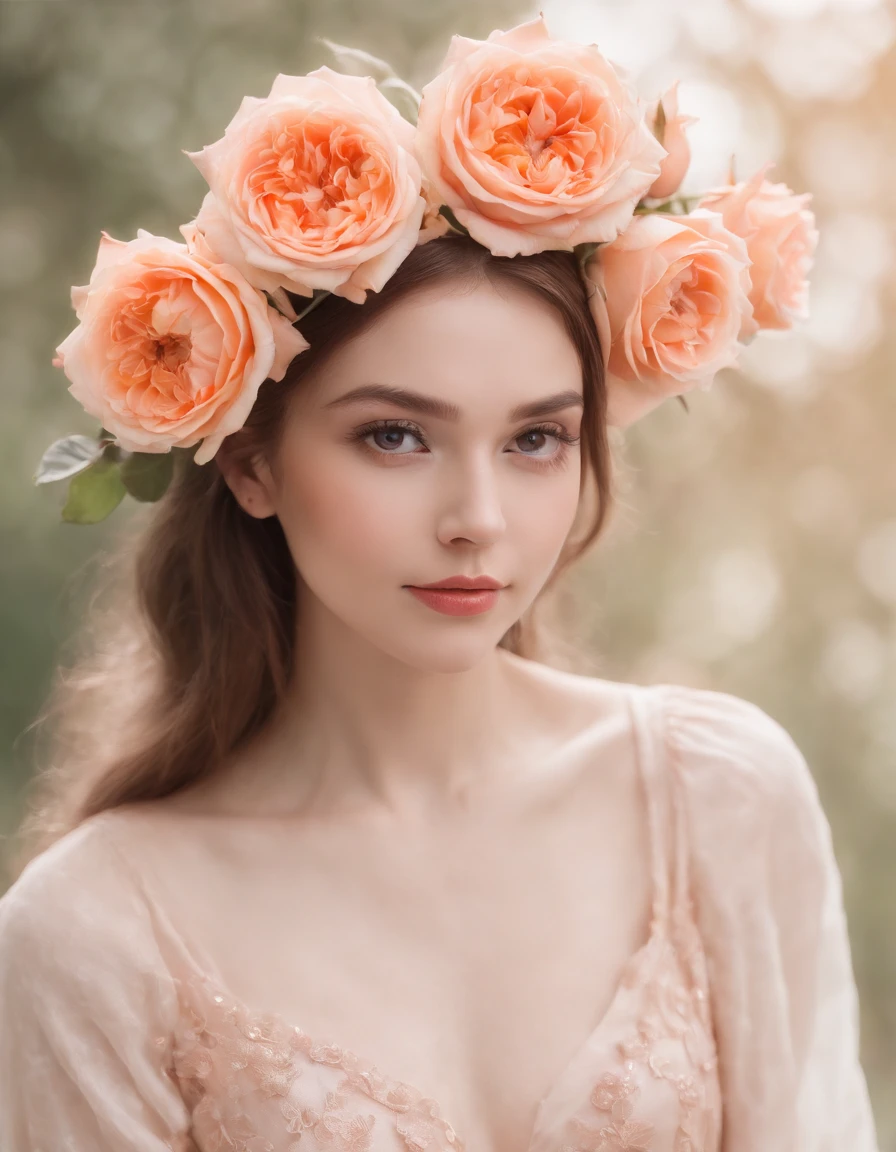 a watercolor portrait art of a woman, holding roses, in the style of silhouette figures, elegant calligraphy, bloomcore, light orange and pink, captures the essence of nature, animated gifs, letras y figuras