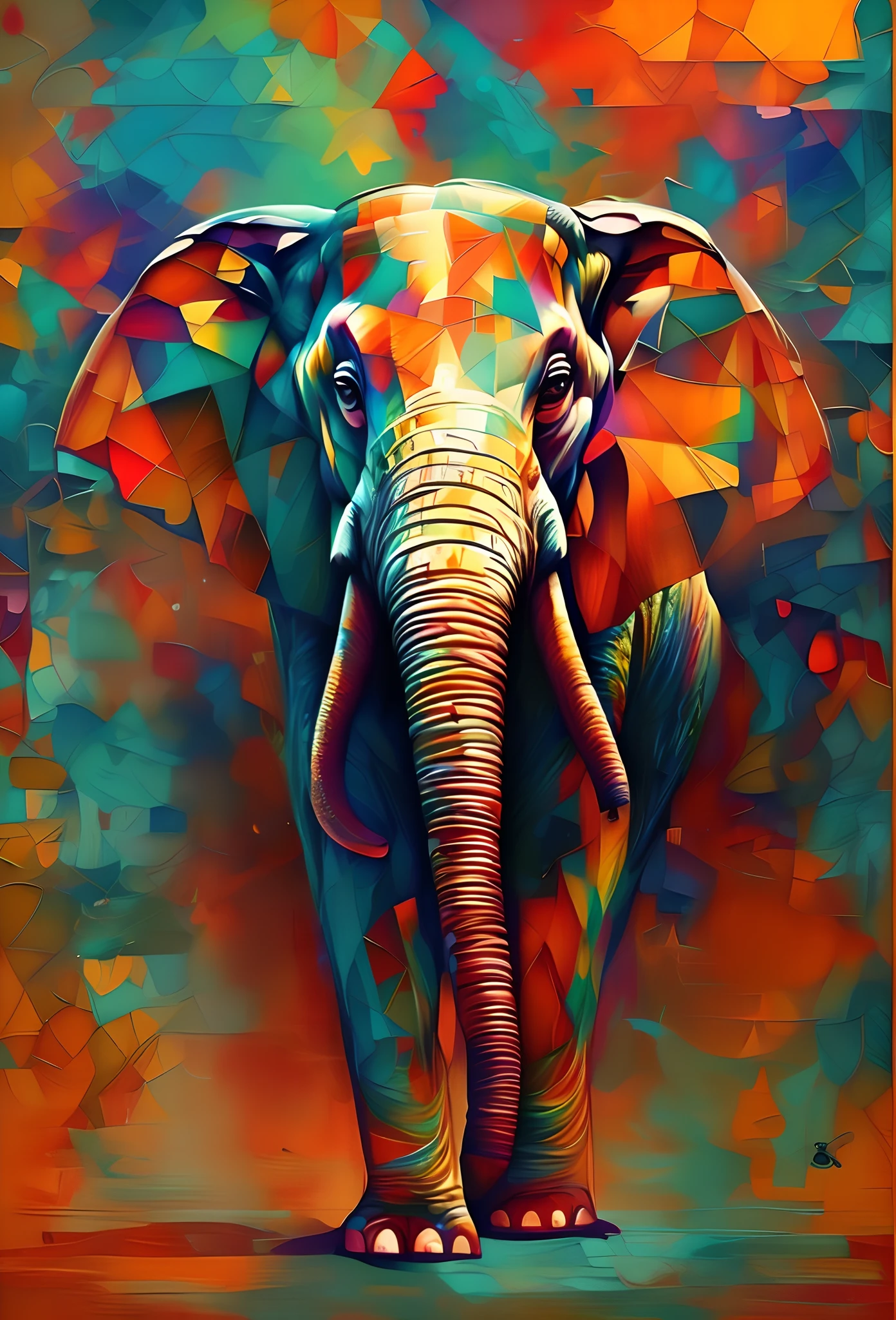 Bright colored elephant standing in front of a colorful background, Arte colorida do elefante, pintura bonita de um alto, elefante, Arte de Alessandro Pautasso, meio elefante, cheio de cores e detalhes ricos, elefante na sala, Directed by: Jakob Gauermann, um elefante, Directed by: Jason Benjamin, Arte poligonal, Bela arte UHD 16K, Directed by: Daniel Taylor,realismo minimalista