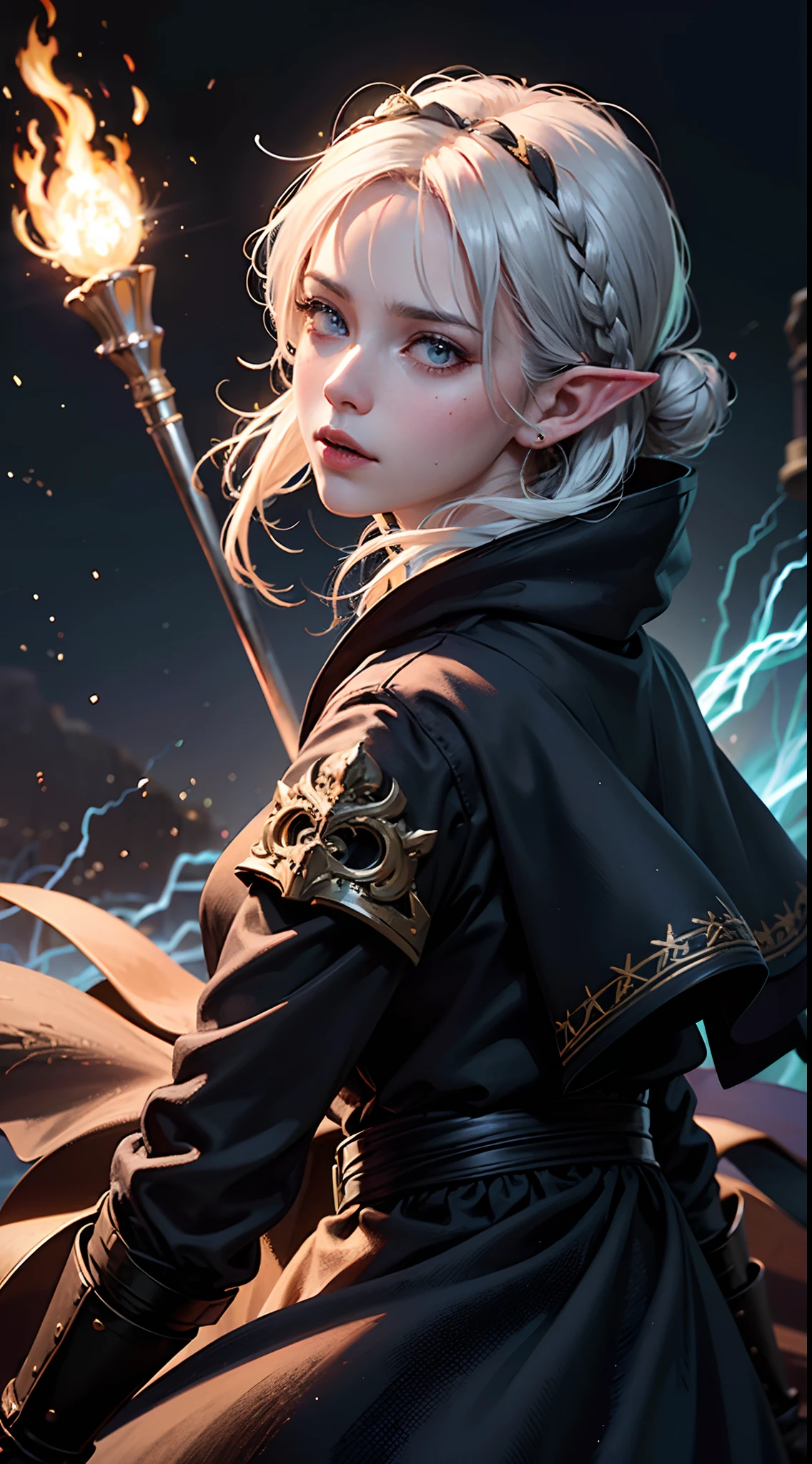 A woman with a sword and a fire in her hand - SeaArt AI