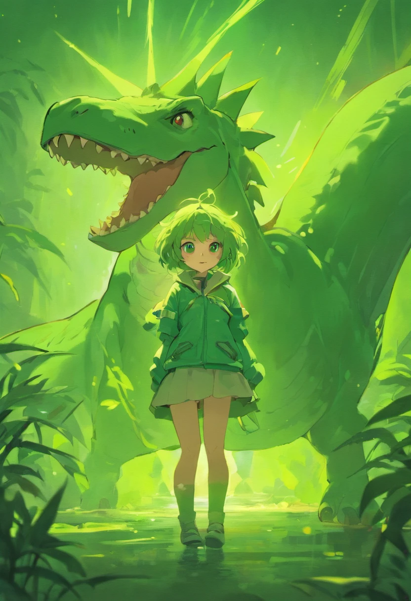 Little green dinosaur,cartoony,adolable,best qualtiy,Masterpiece,chubbiness,Round