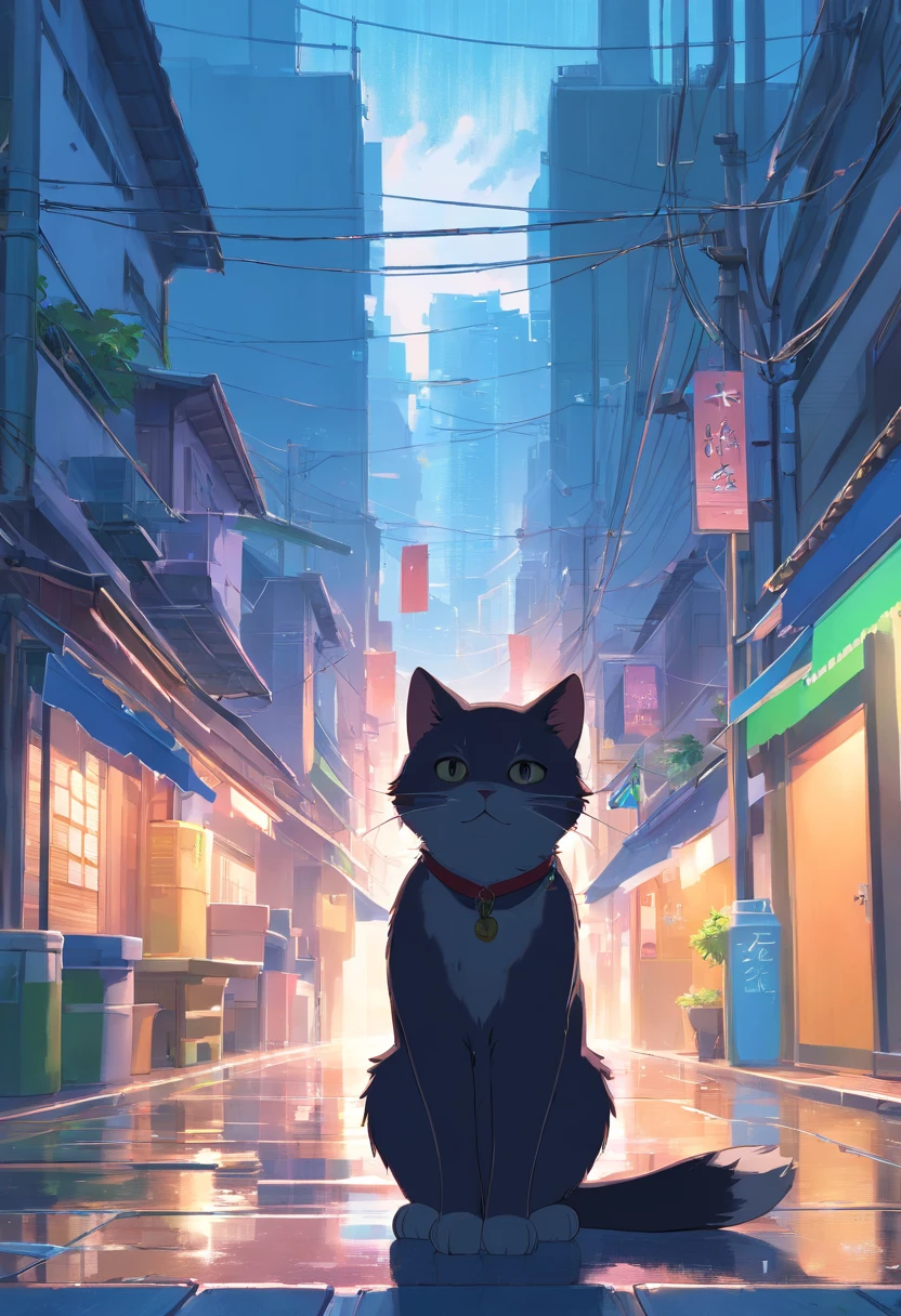 Un gatito negro, Haz poses de gato, Rainy day,cabello mojado,left hand with the flag of Mexico, cabello mojado,lastimoso,Expresiones meticulosas,Fondo de Urban Street,Rincones,Cubo de basura al lado,Meticulous representation of the background,Ultra HD and Ultra High Resolution