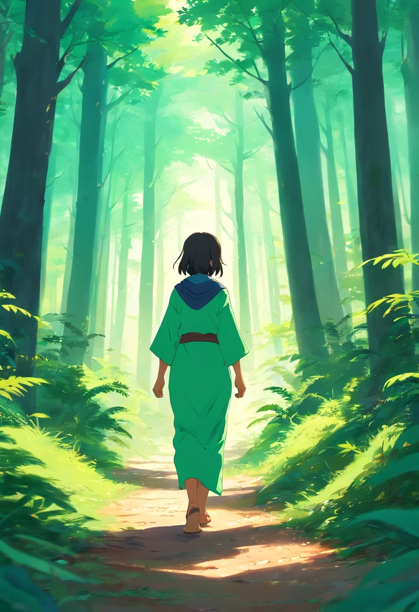 create an Arab character named Samir, walking in the forest of Lebanon,